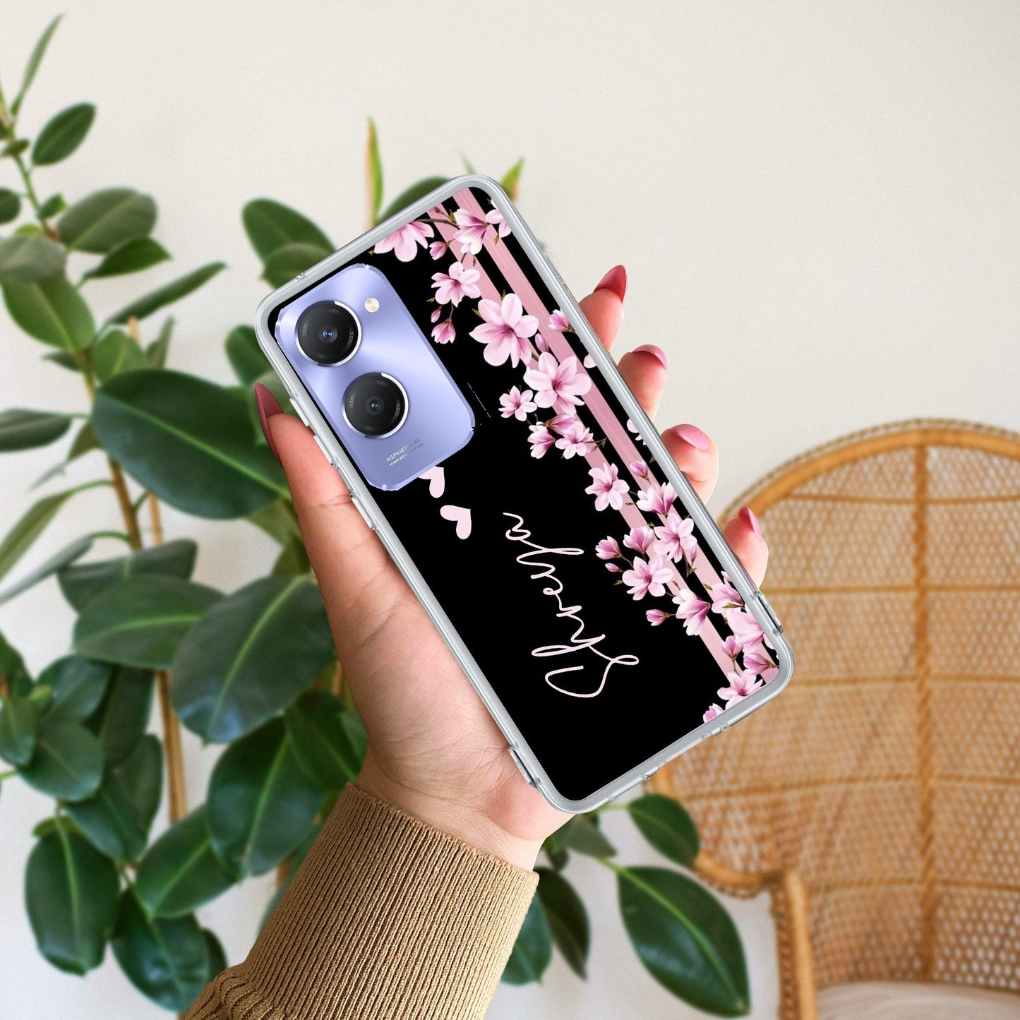 Pink Floral Customize Transparent Silicon Case For Vivo