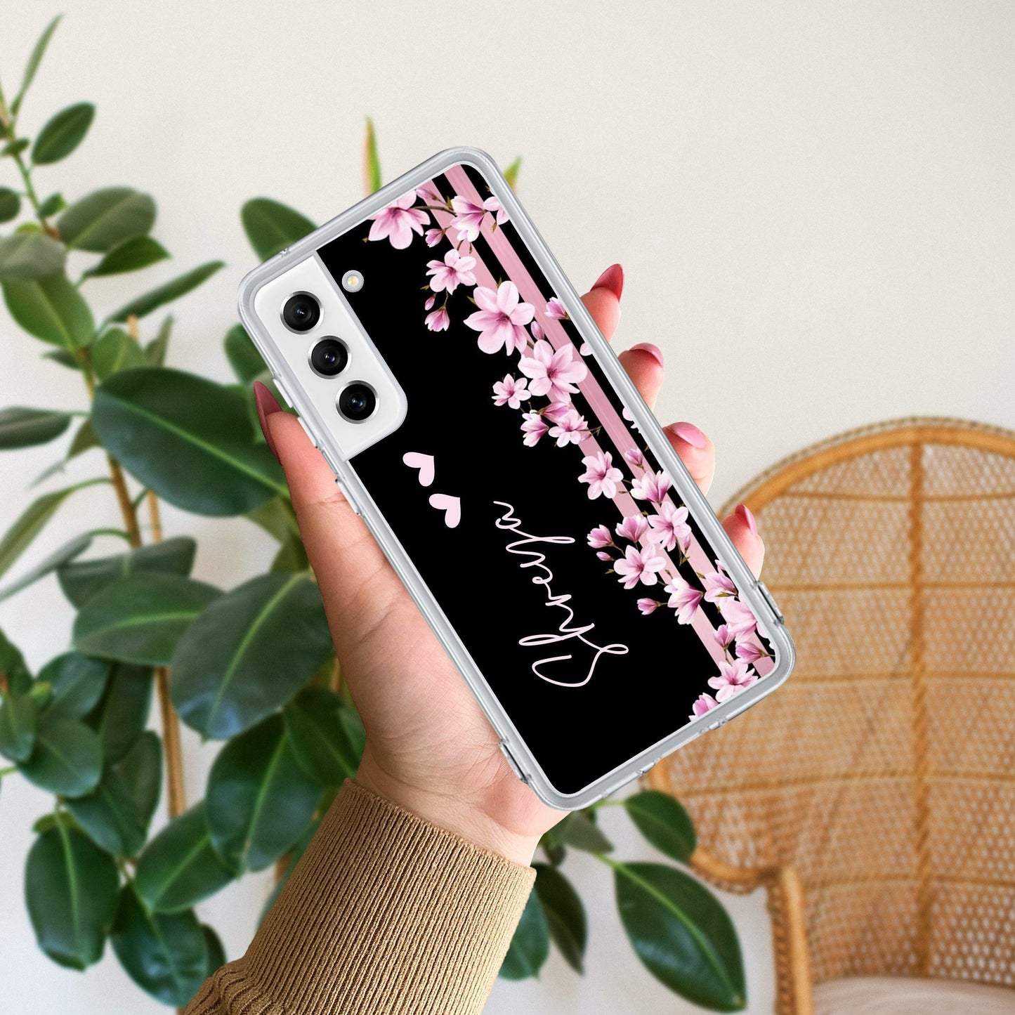 Pink Floral Customize Transparent Silicon Case For Samsung