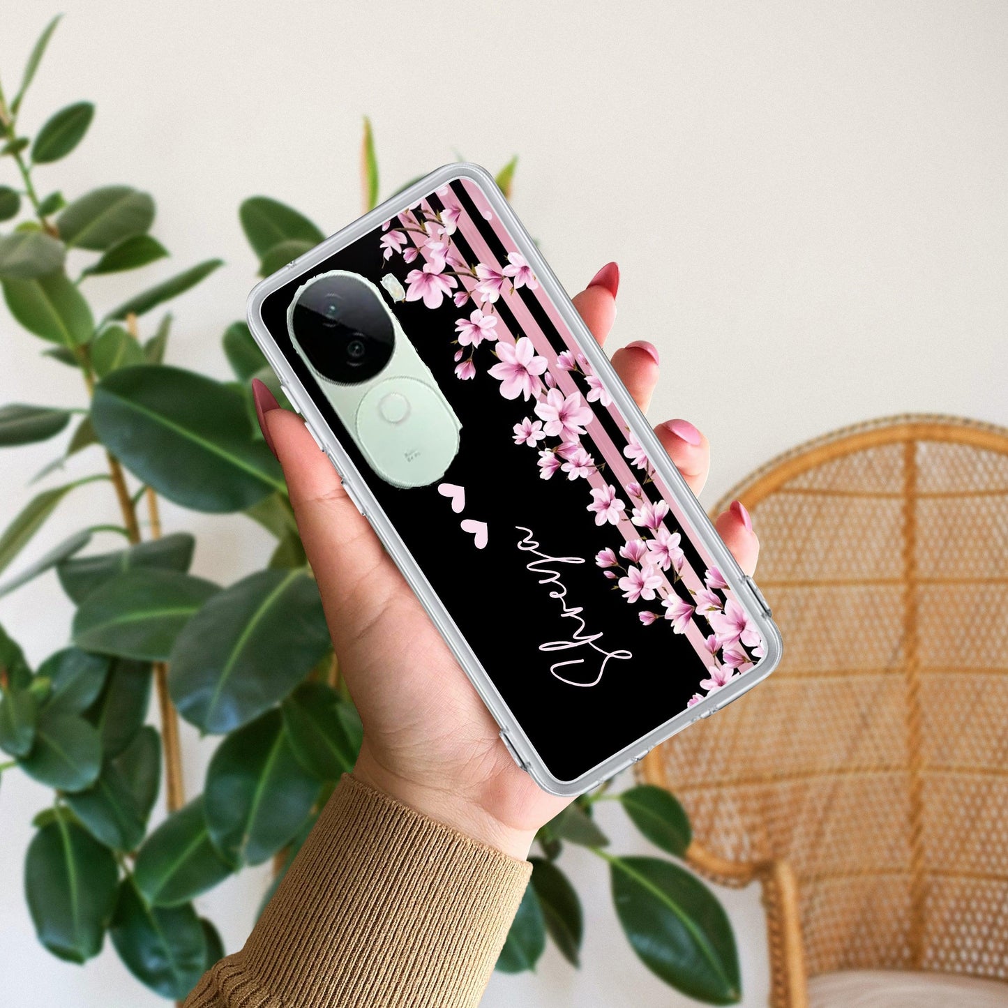 Pink Floral Customize Transparent Silicon Case For iQOO