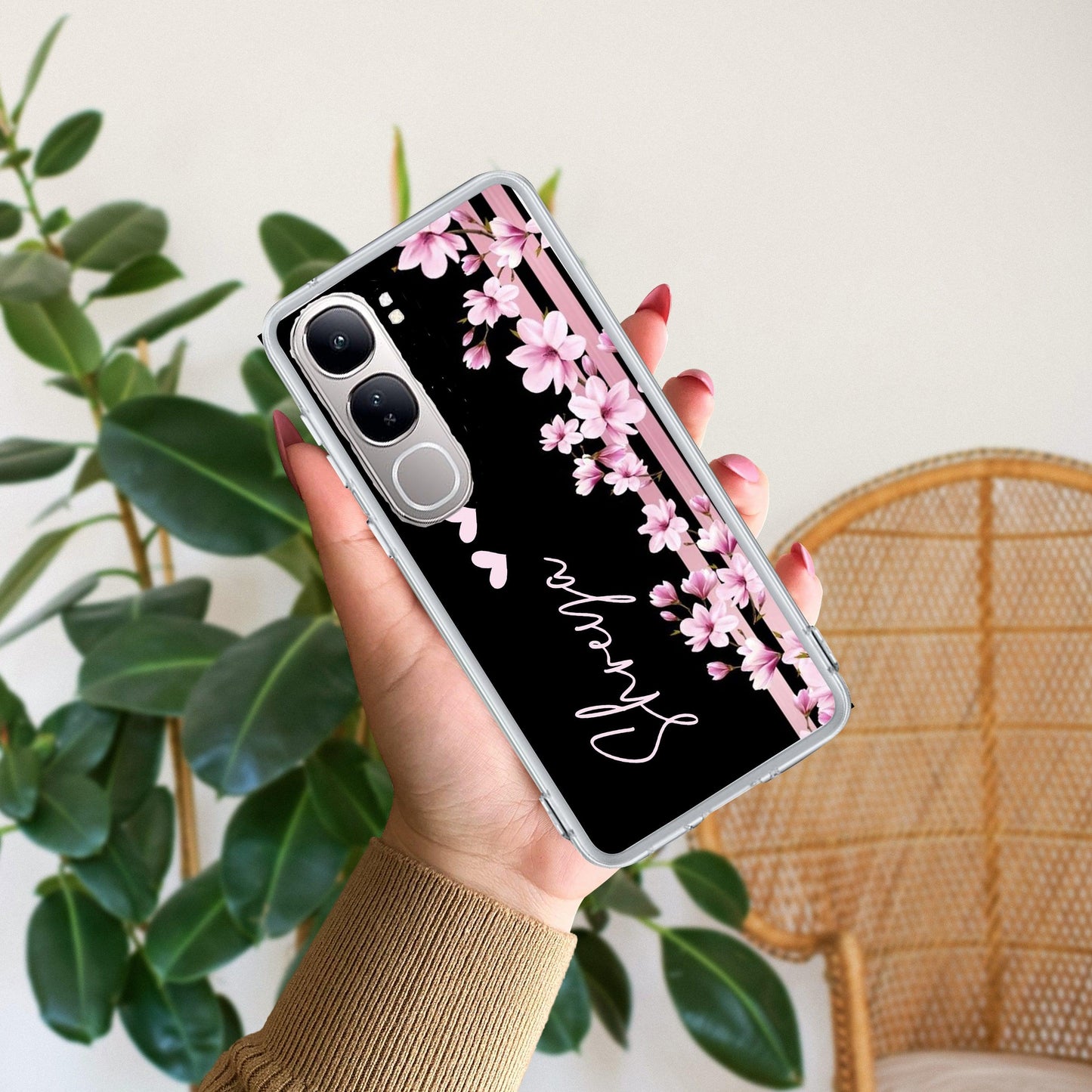 Pink Floral Customize Transparent Silicon Case For Vivo