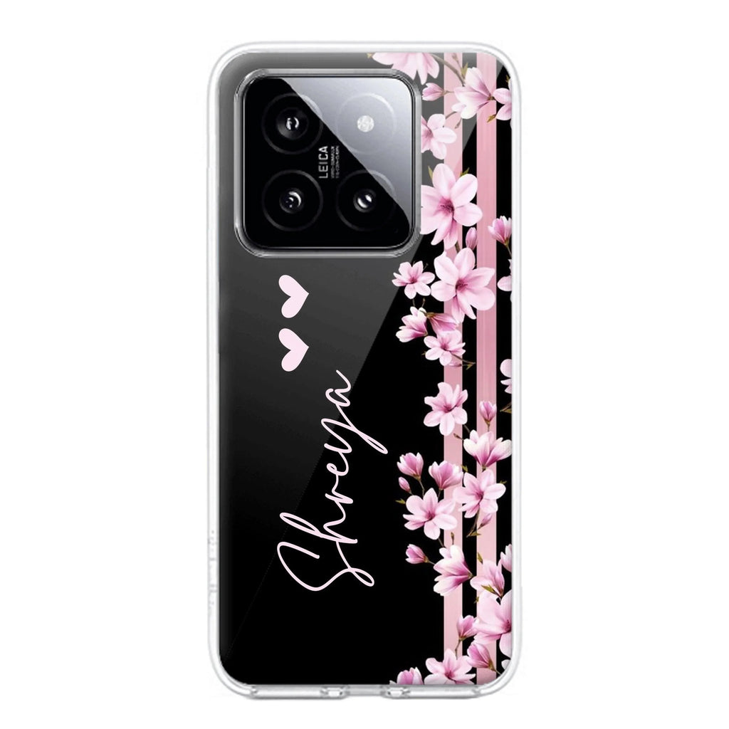 Pink Floral Customize Transparent Silicon Case For Redmi Note 14 Pro 5G
