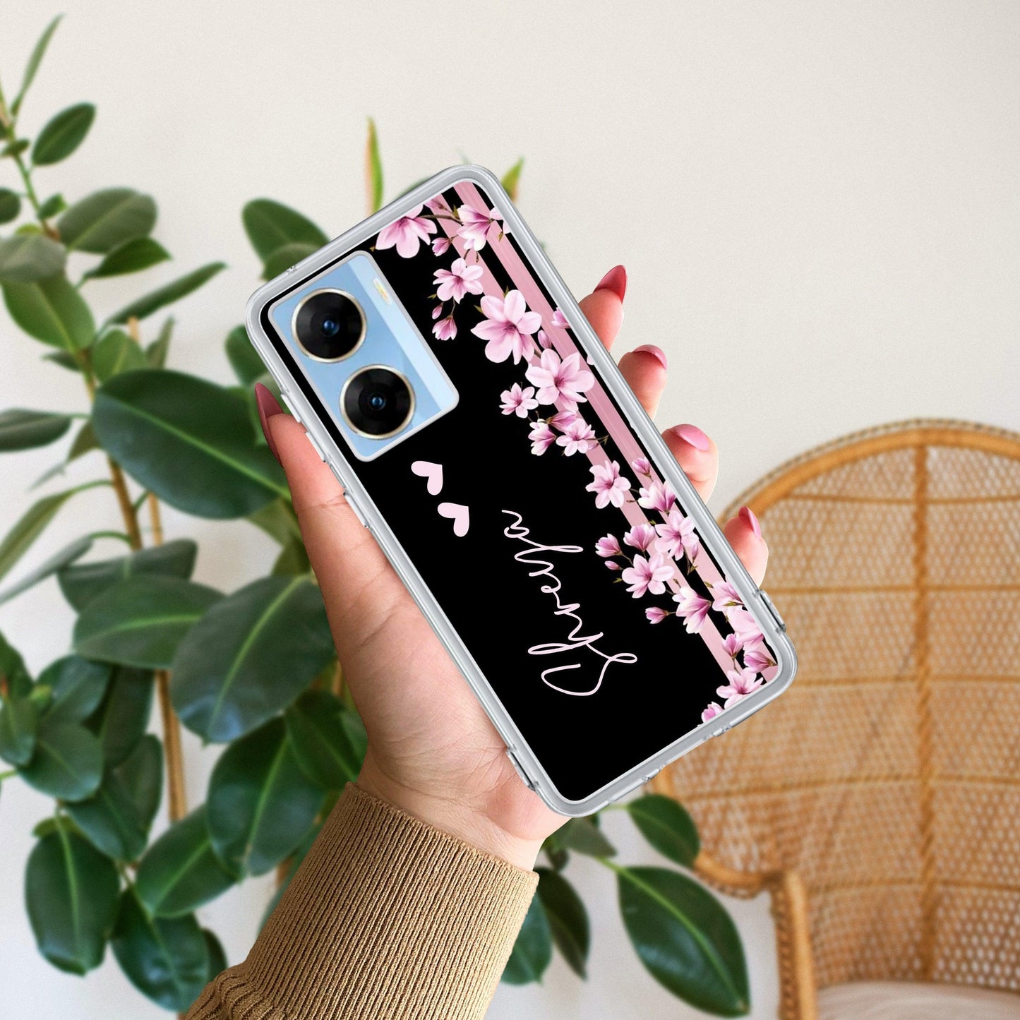 Pink Floral Customize Transparent Silicon Case For Vivo