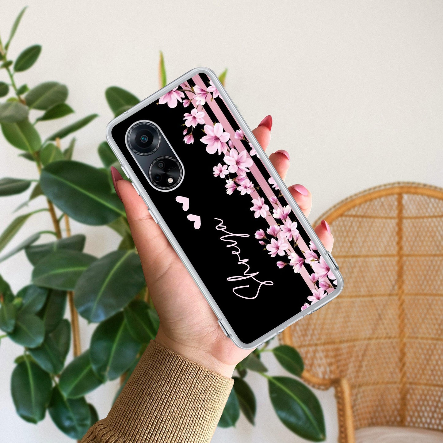 Pink Floral Customize Transparent Silicon Case For Oppo - ShopOnCliQ