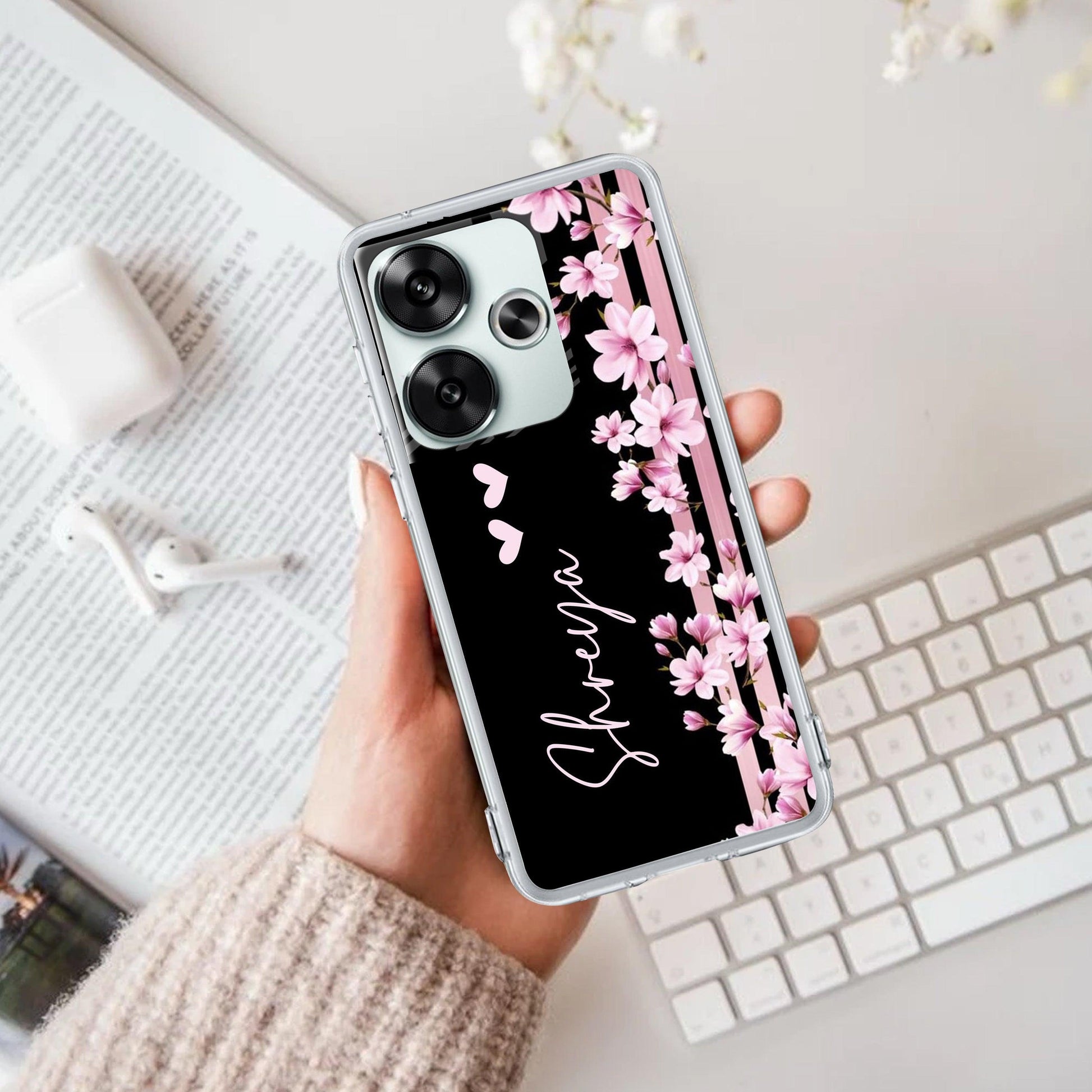 Pink Floral Customize Transparent Silicon Case For Poco - ShopOnCliQ