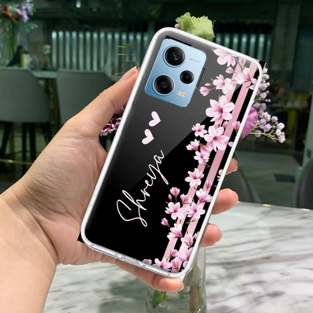 Pink Floral Customize Transparent Silicon Case For Redmi Note 12 4G