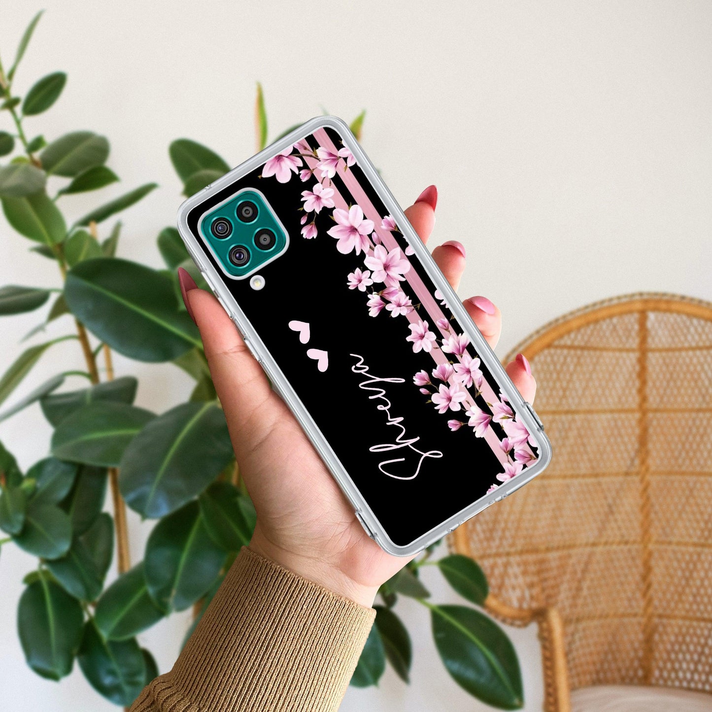 Pink Floral Customize Transparent Silicon Case For Samsung