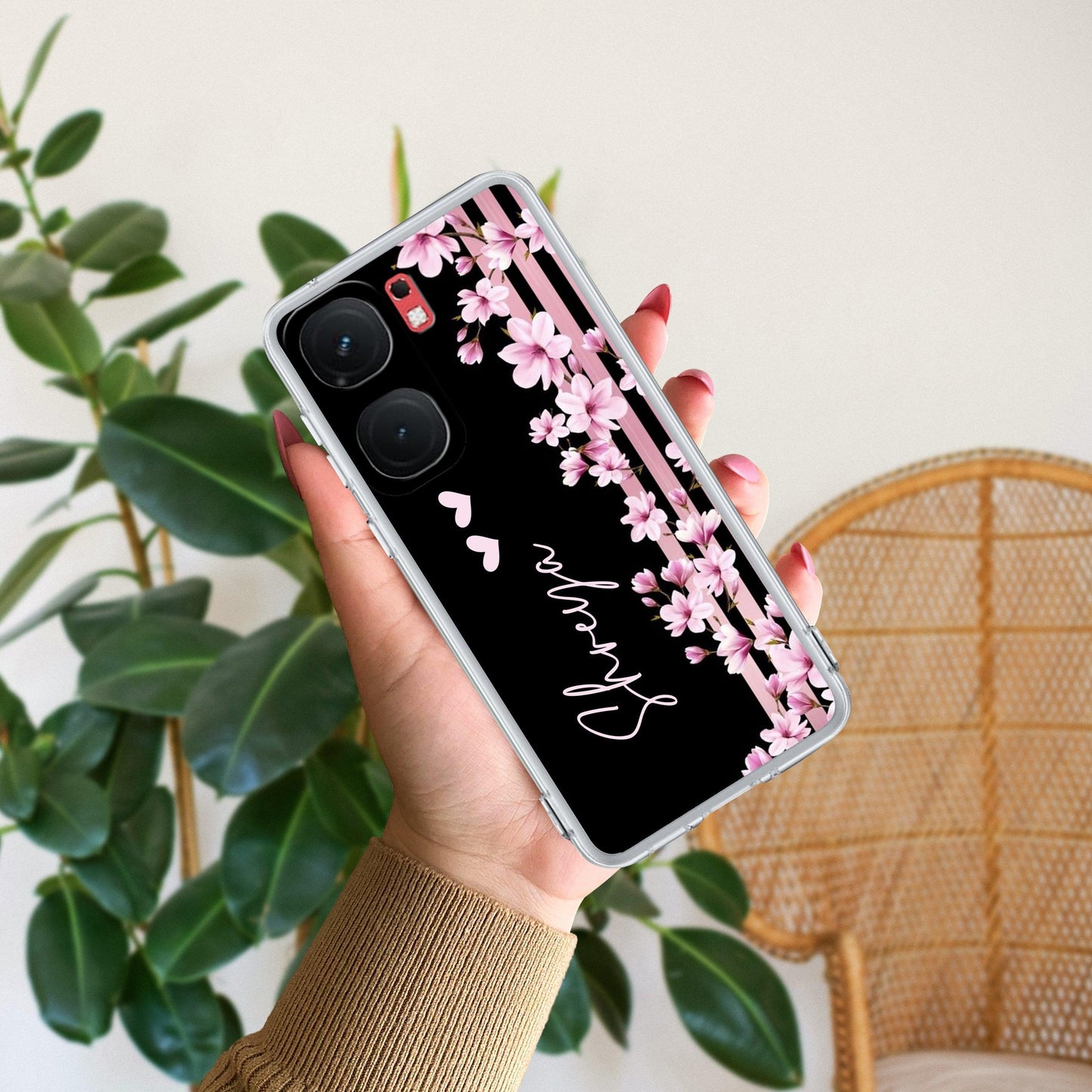 Pink Floral Customize Transparent Silicon Case For iQOO