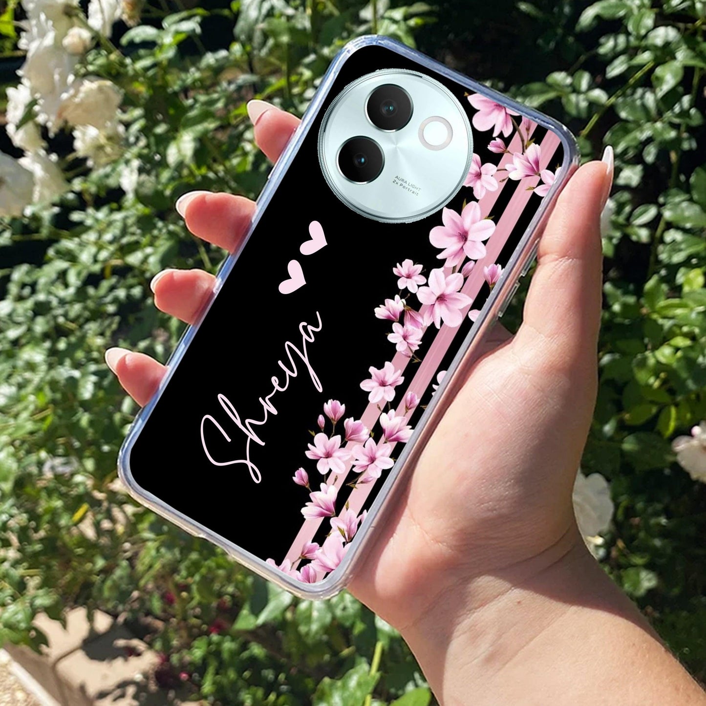 Pink Floral Customize Transparent Silicon Case For Vivo