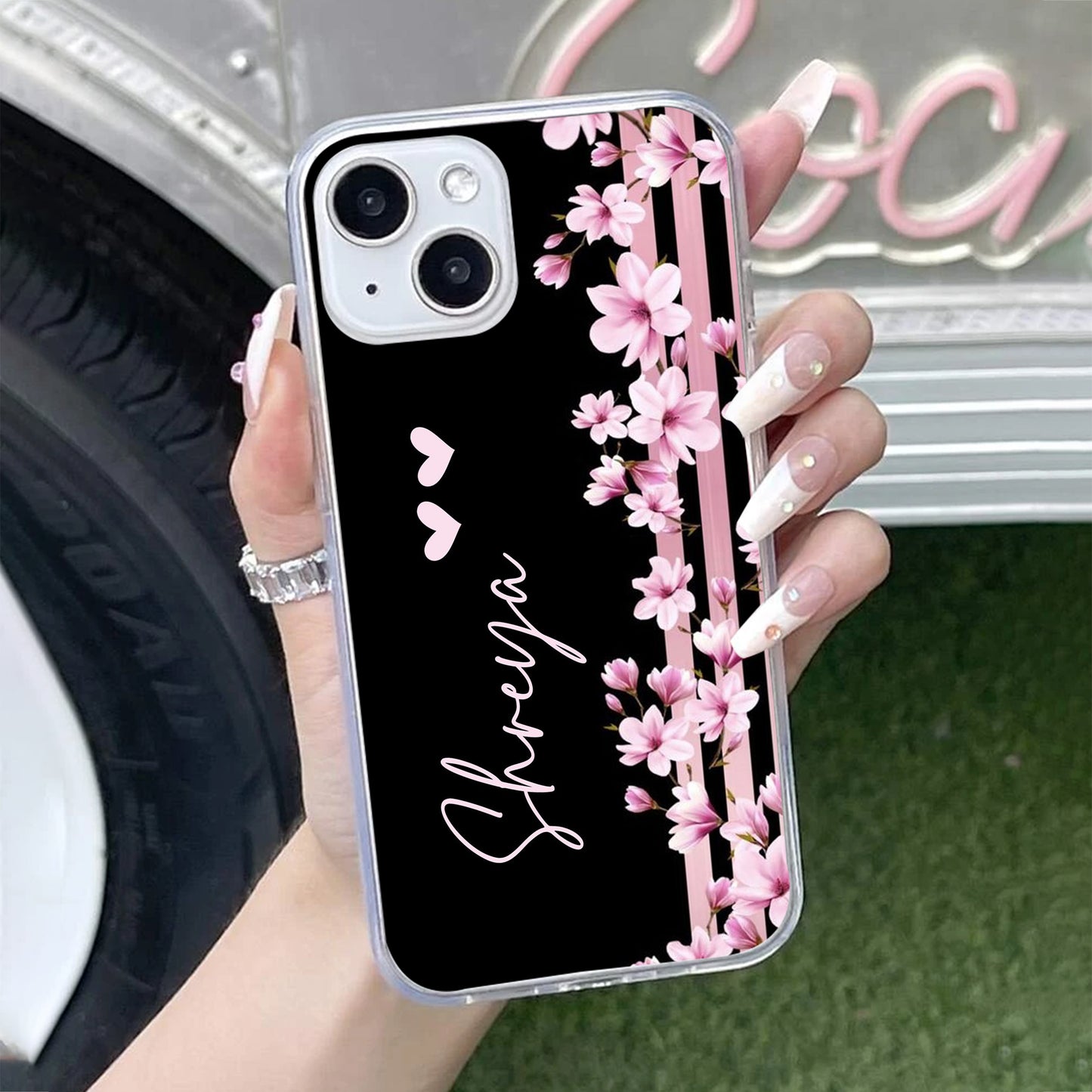 Pink Floral Customize Transparent Silicon Case For iPhone