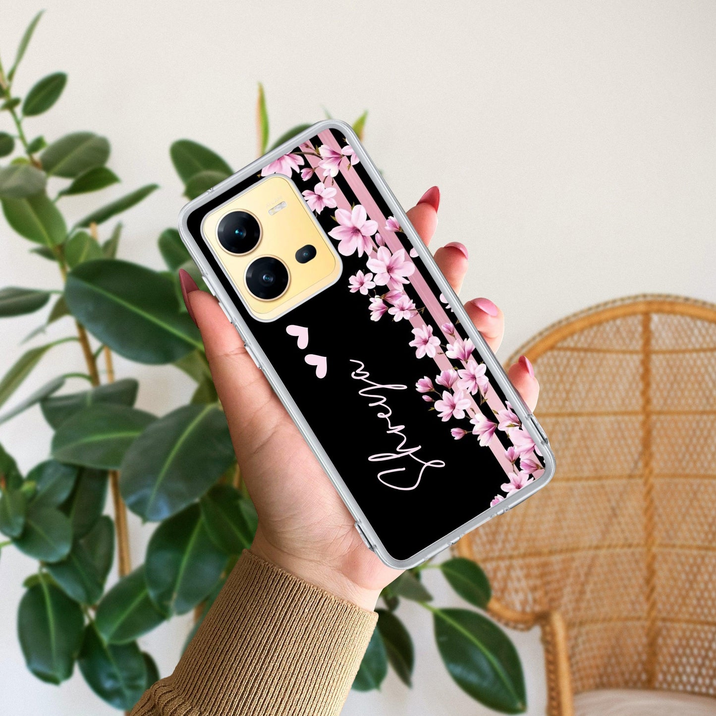 Pink Floral Customize Transparent Silicon Case For Vivo