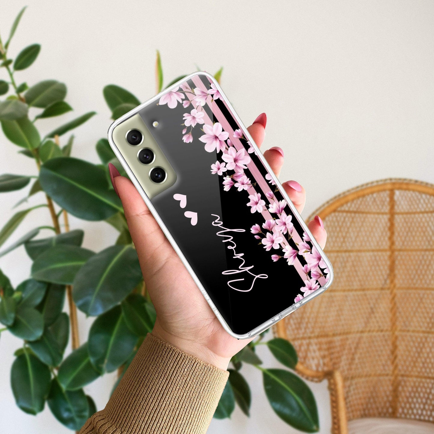 Pink Floral Customize Transparent Silicon Case For Samsung