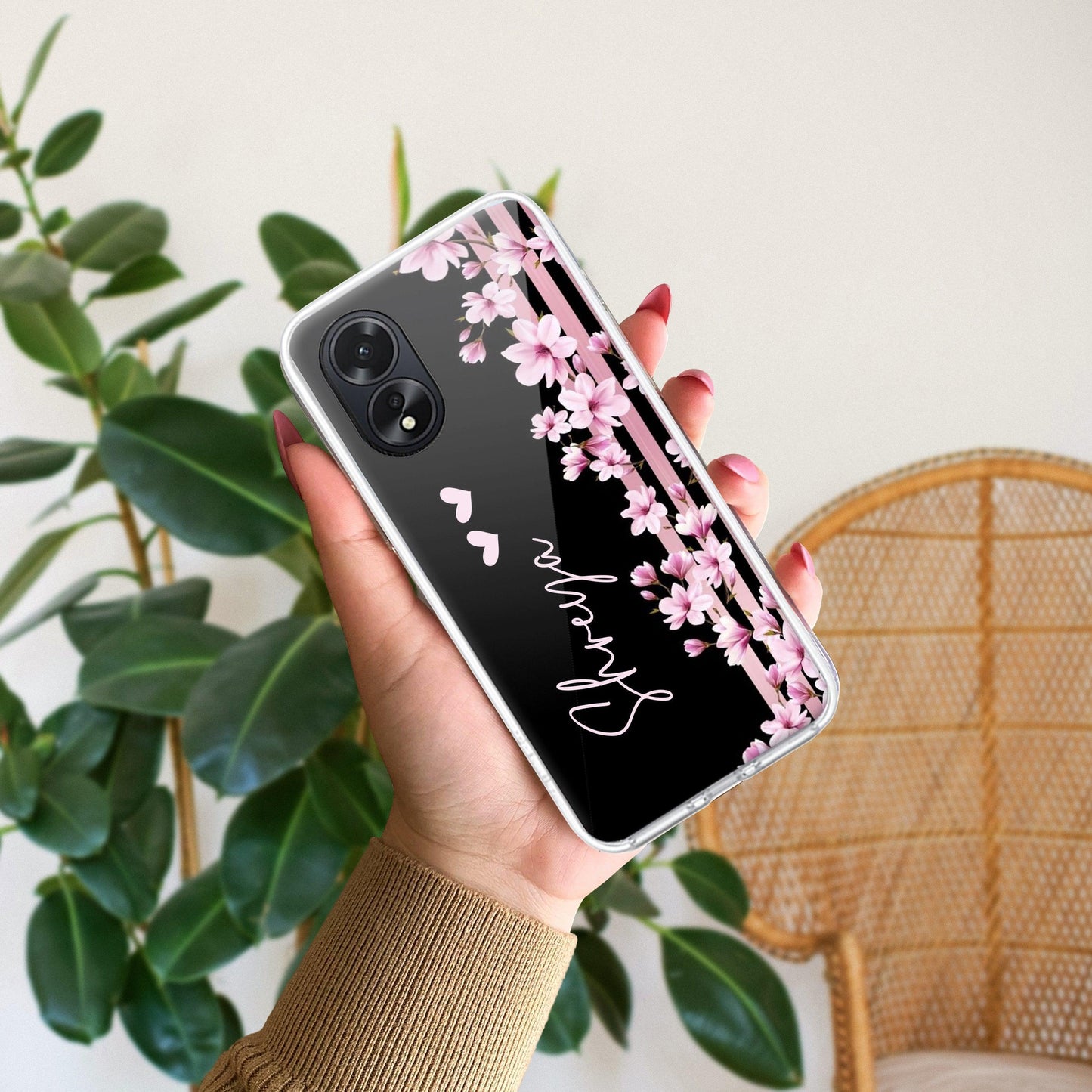 Pink Floral Customize Transparent Silicon Case For Oppo - ShopOnCliQ