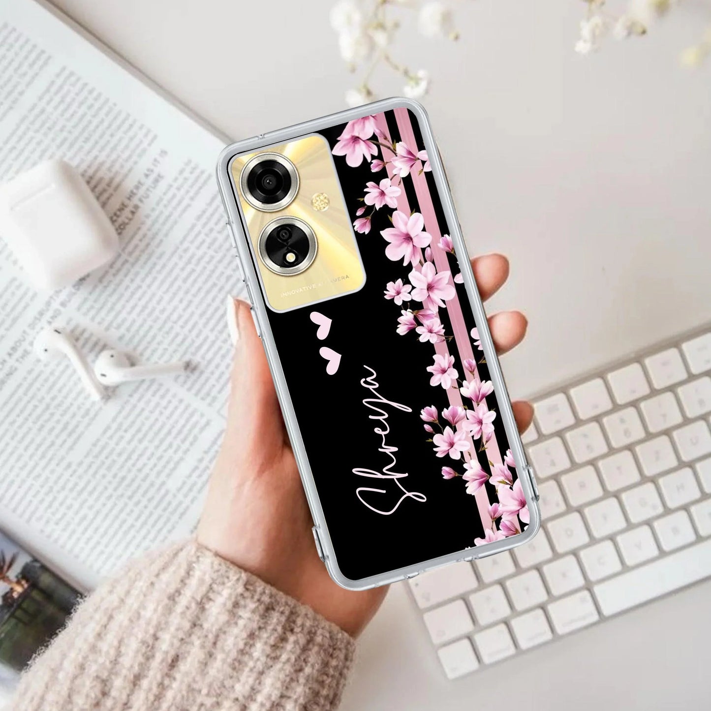 Pink Floral Customize Transparent Silicon Case For Oppo - ShopOnCliQ
