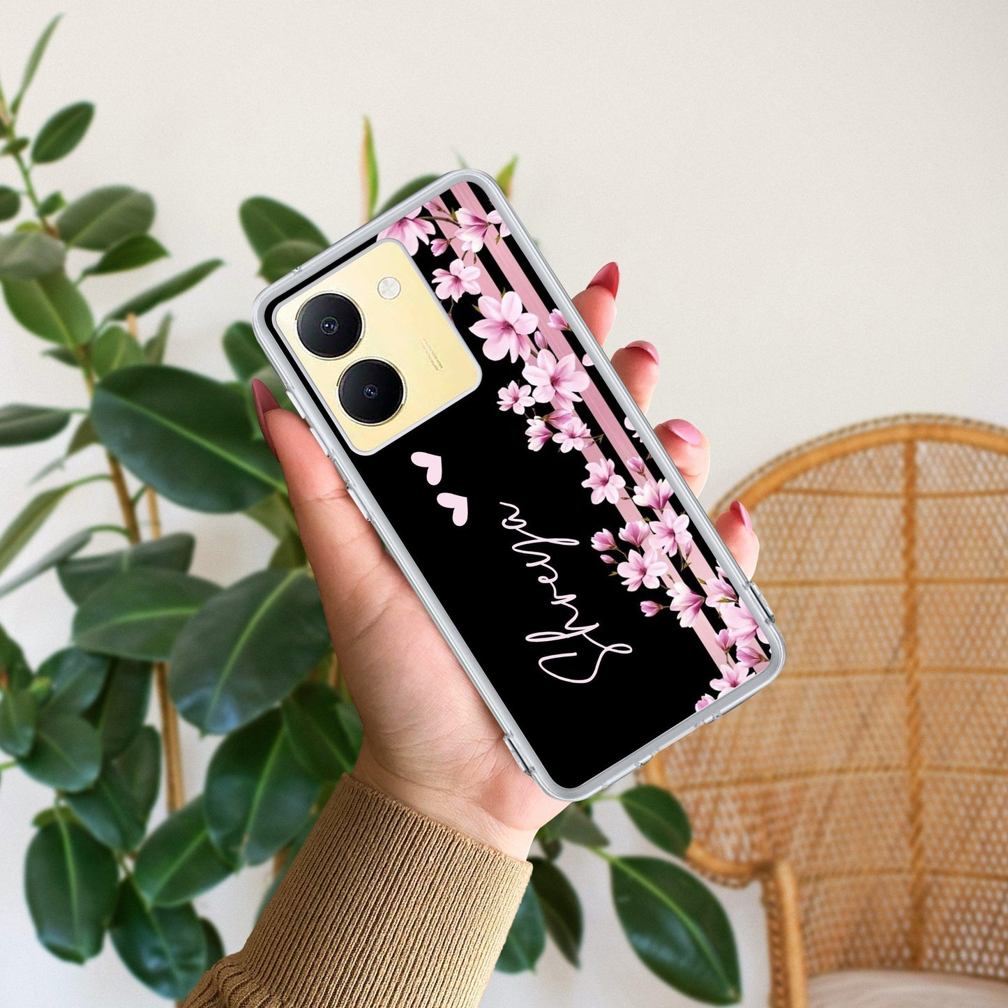 Pink Floral Customize Transparent Silicon Case For Vivo