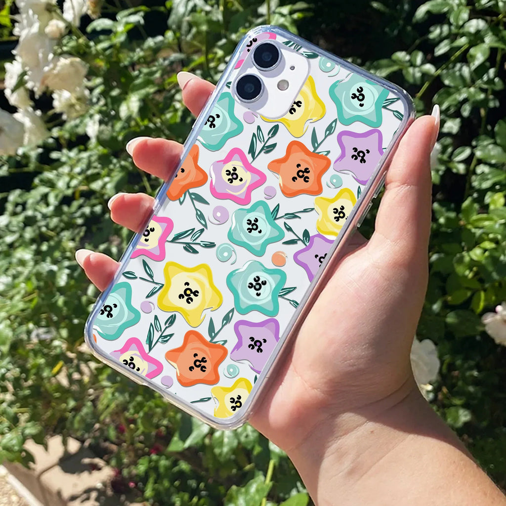 Star Floral Anti Yellow Clear Case For iPhone 12