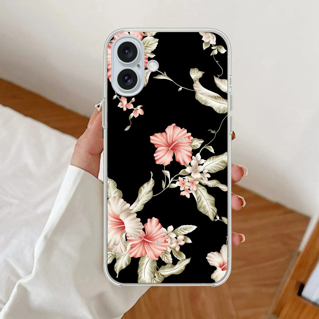Retro Floral Anti Yellow Clear Case For iPhone 16