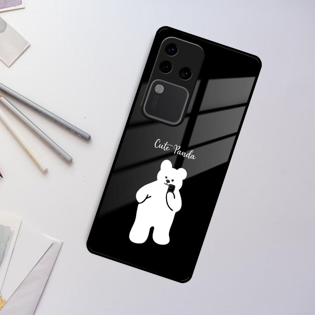 White Panda Glass Case Cover For Vivo