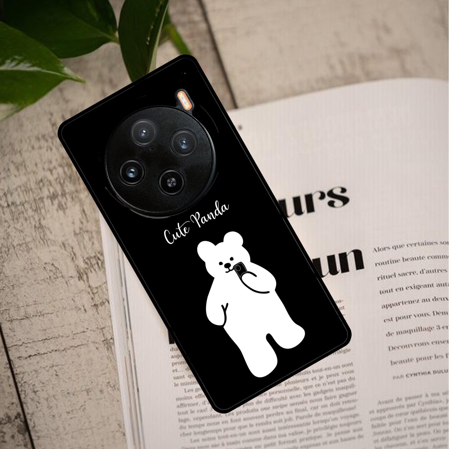 White Panda Glass Case Cover For Vivo