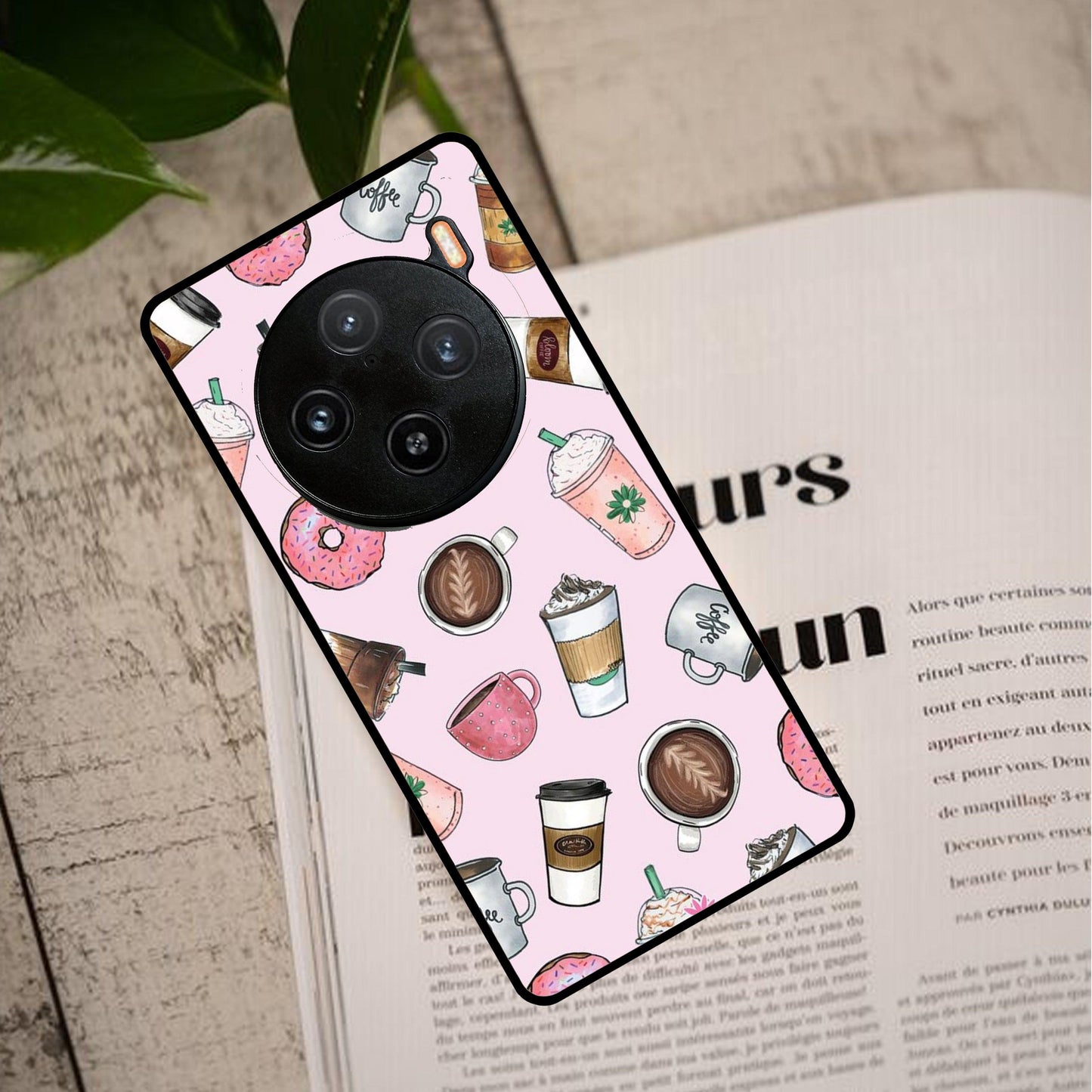 Cute Coffee Snacks Glass Case Cover For Vivo