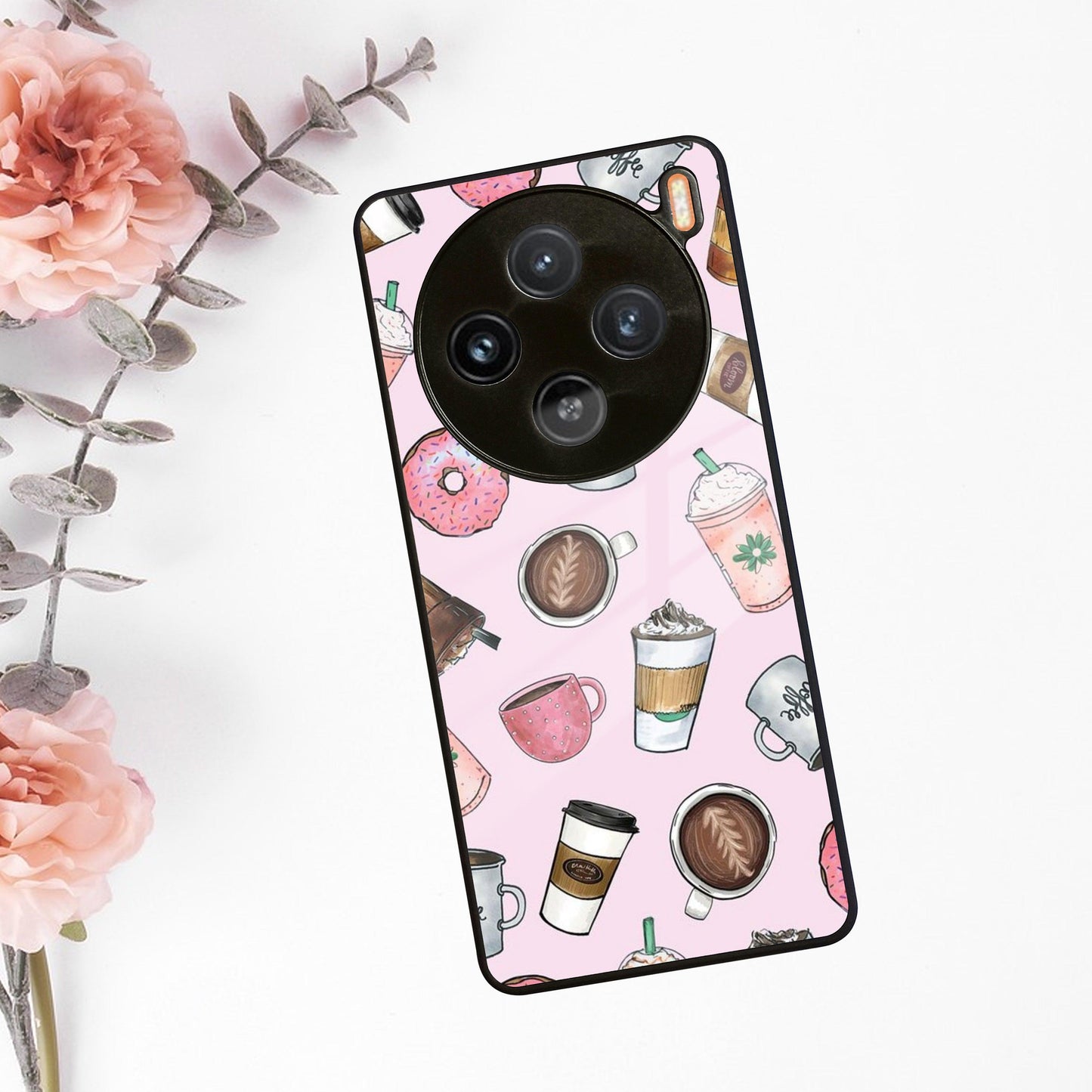 Cute Coffee Snacks Glass Case Cover For Vivo