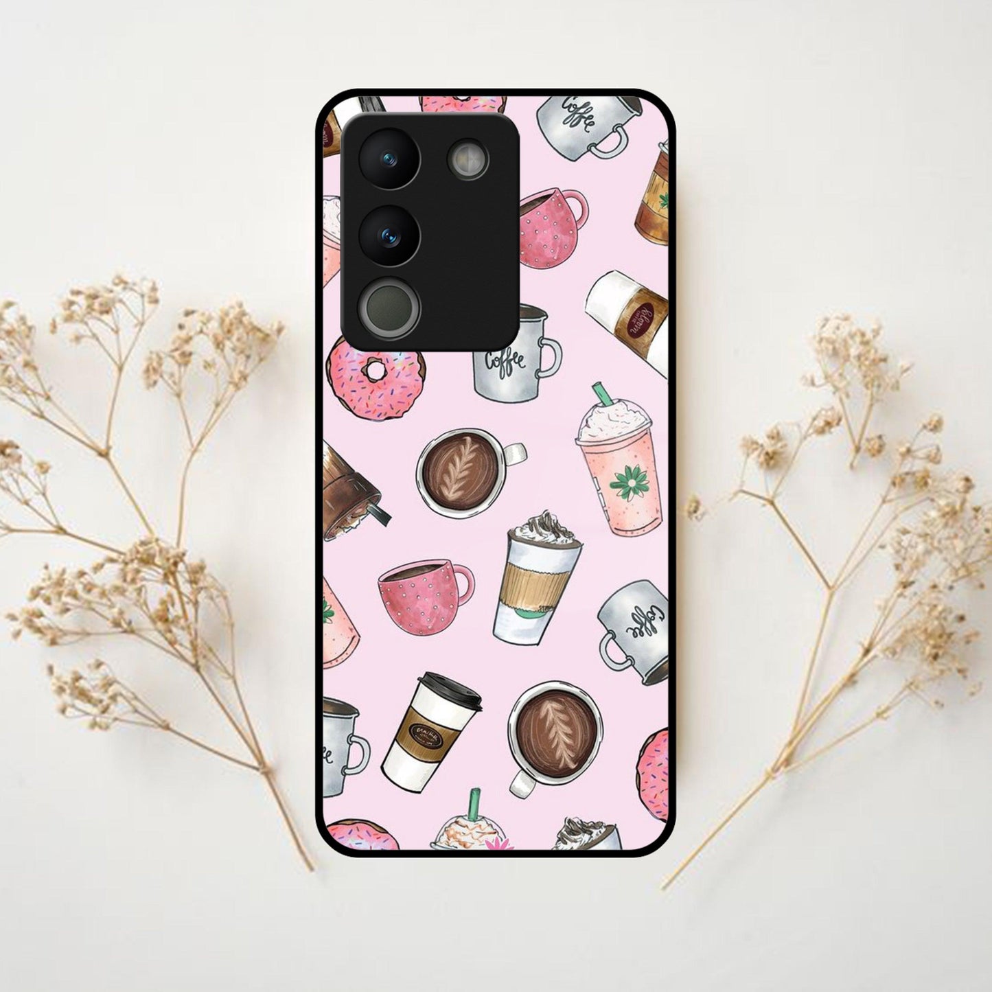 Cute Coffee Snacks Glass Case Cover For Vivo