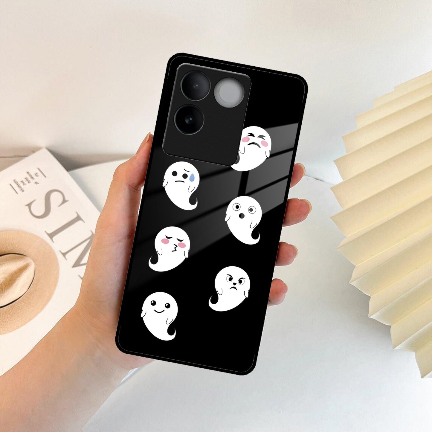 Cute Ghost Glass Case Cover For iQOO