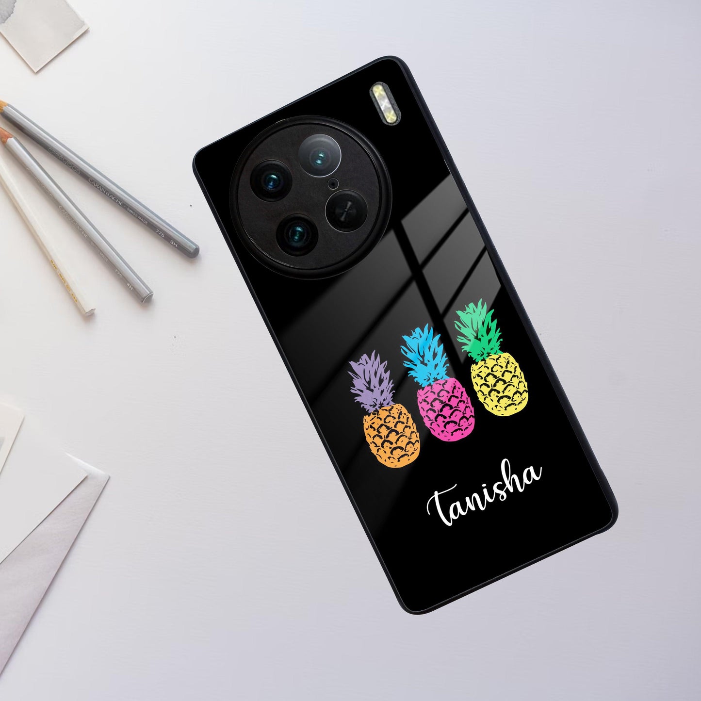 Colorful Pineapple Glass Case Cover For Vivo