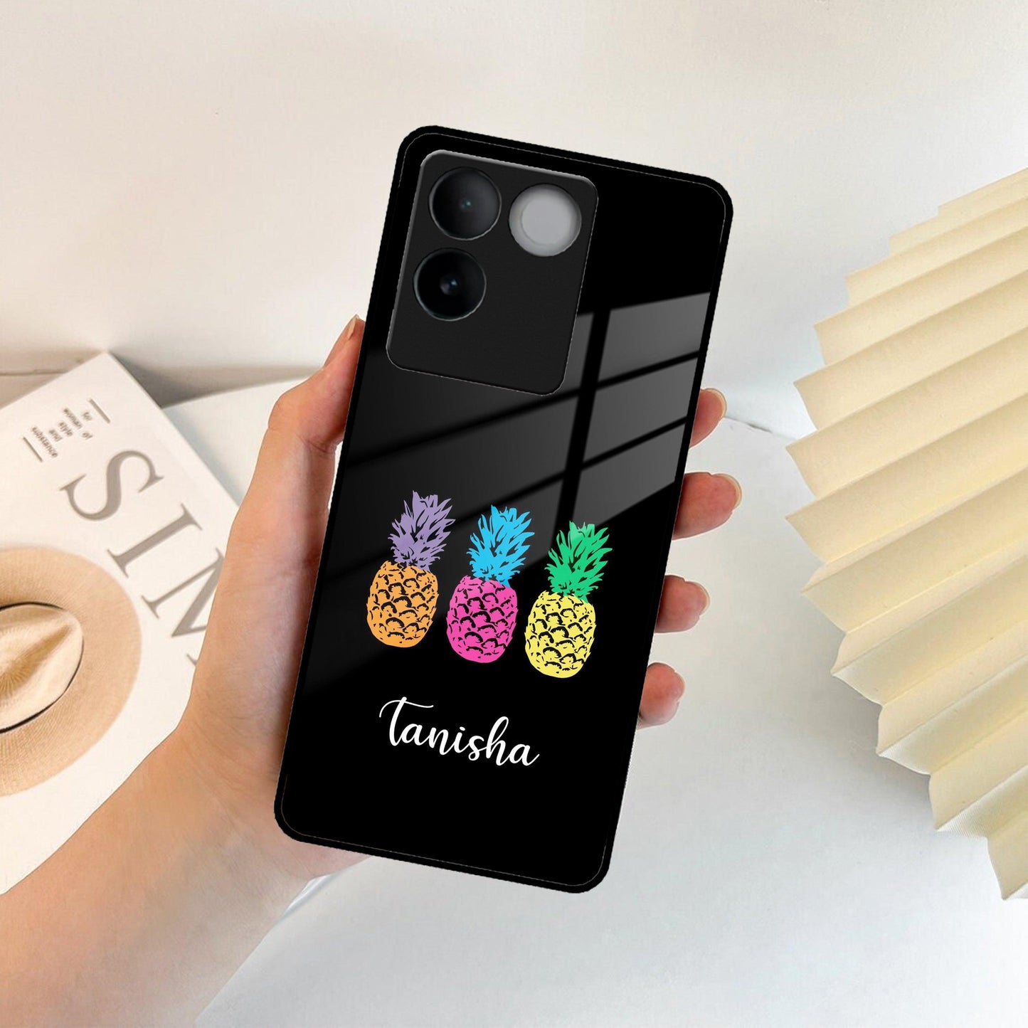 Colorful Pineapple Glass Case Cover For iQOO