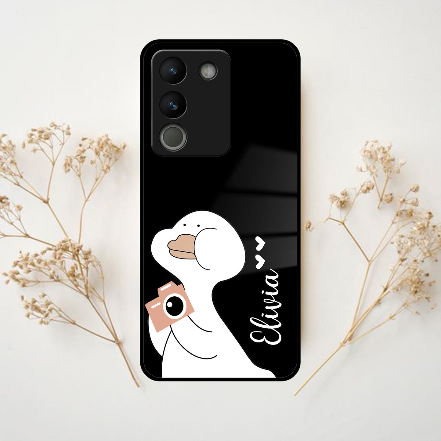 White Duck Glass Case Cover For Vivo