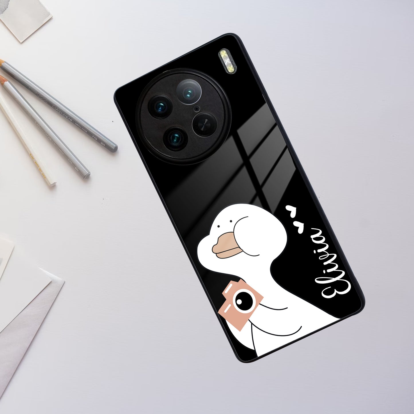 White Duck Glass Case Cover For Vivo