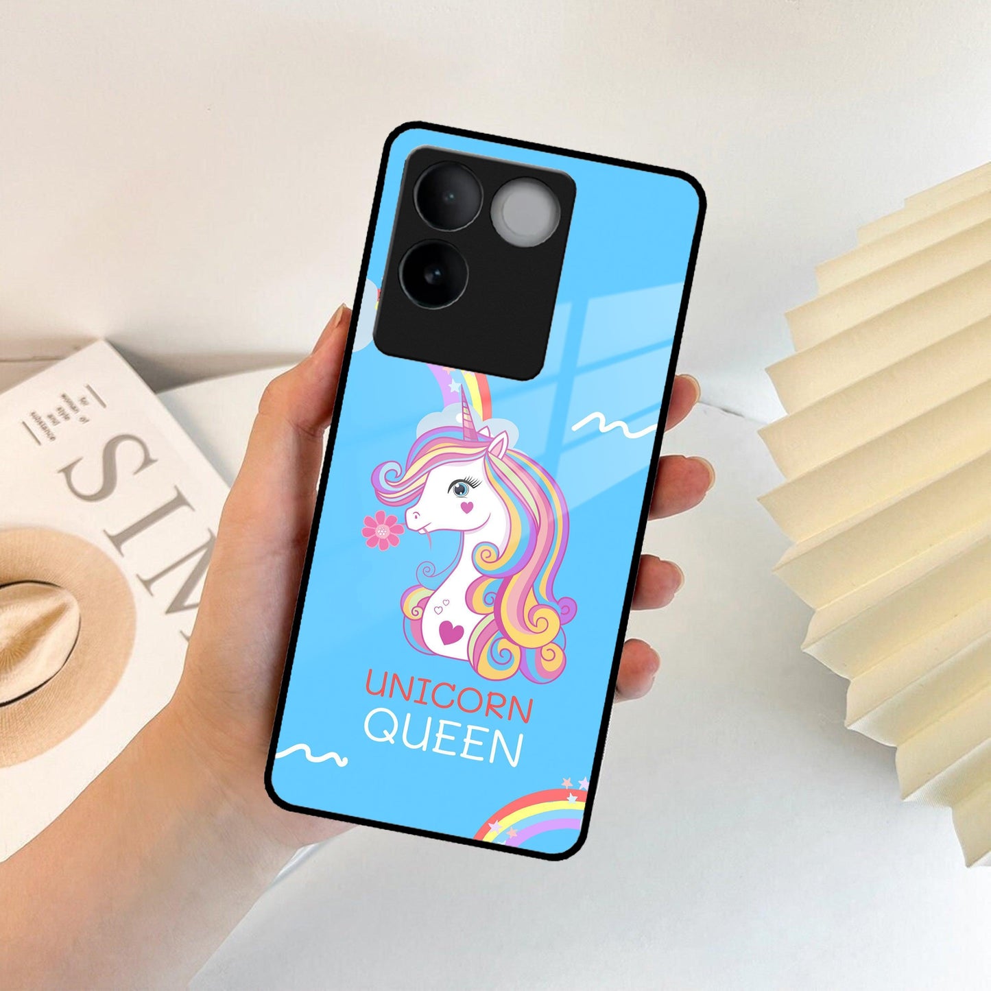 Blue Unicorn Queen Glass Phone Case For Vivo