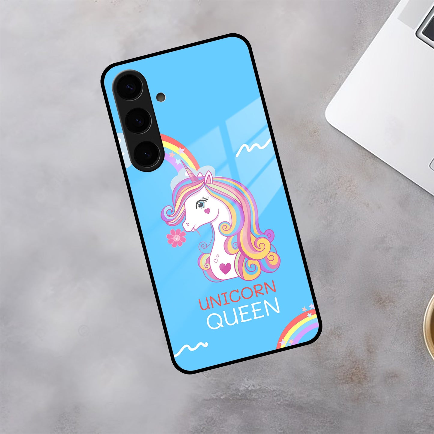 Blue Unicorn Queen Glass Phone Case For Samsung