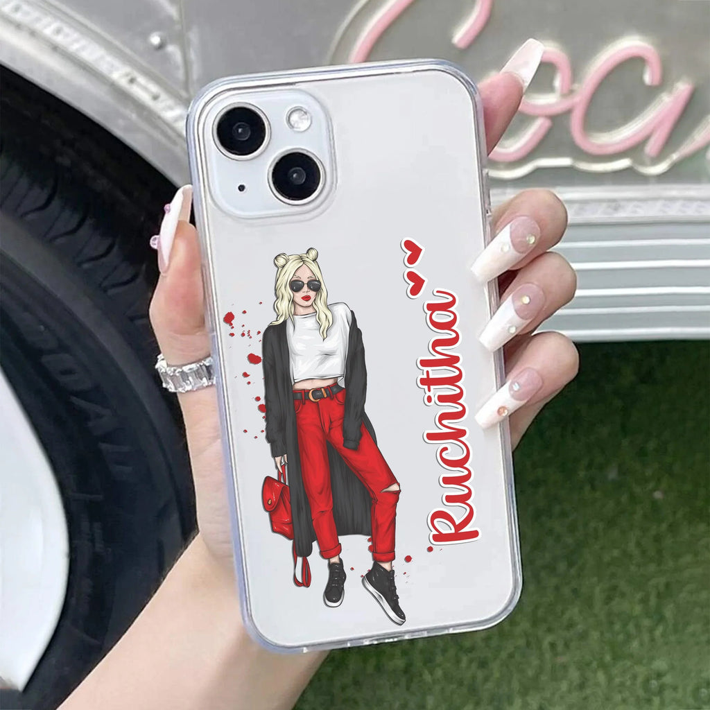 Attitude Girl Customize Anti Yellow Clear Case For iPhone 13 Mini