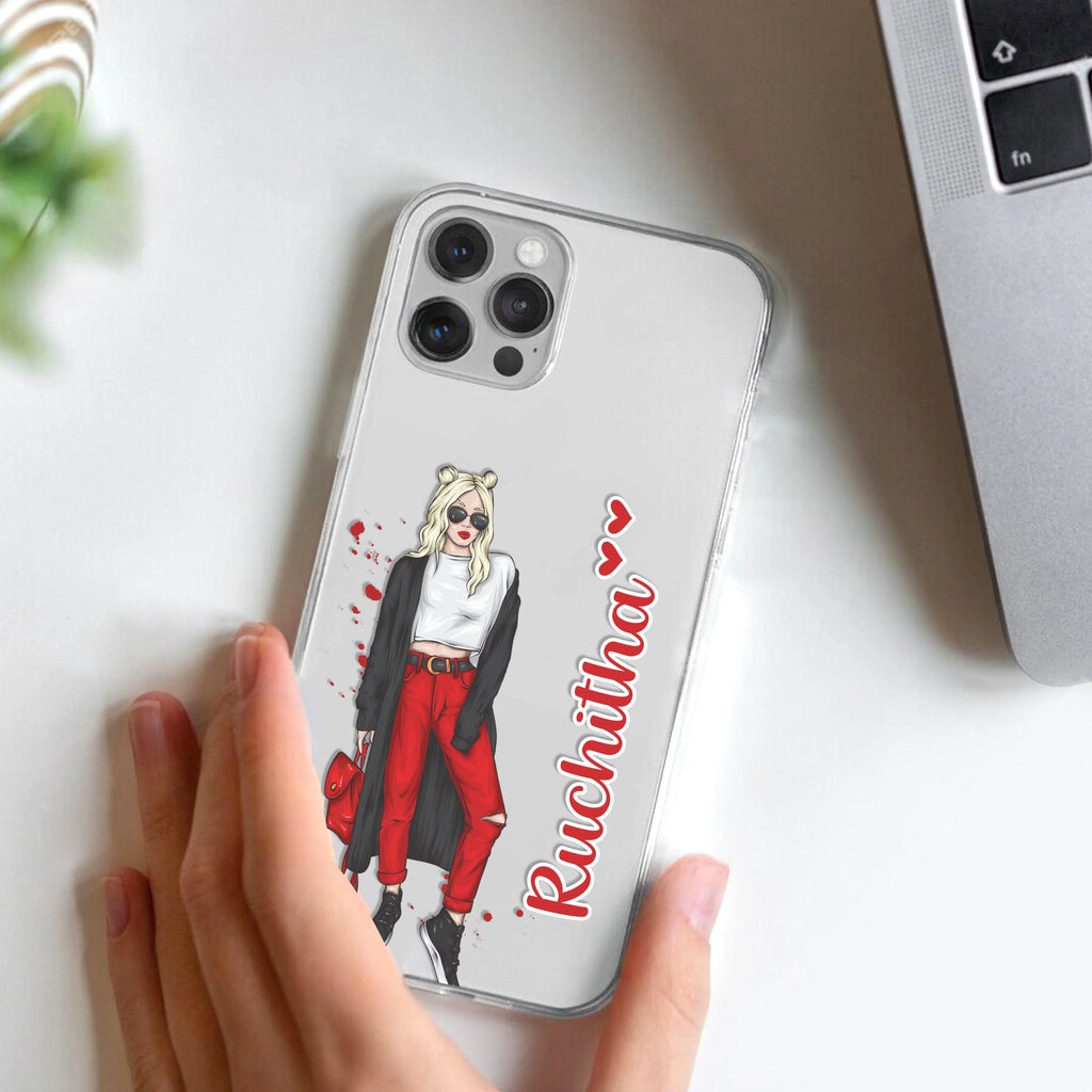 Attitude Girl Customize Transparent Silicon Case For iPhone 15 Pro Max