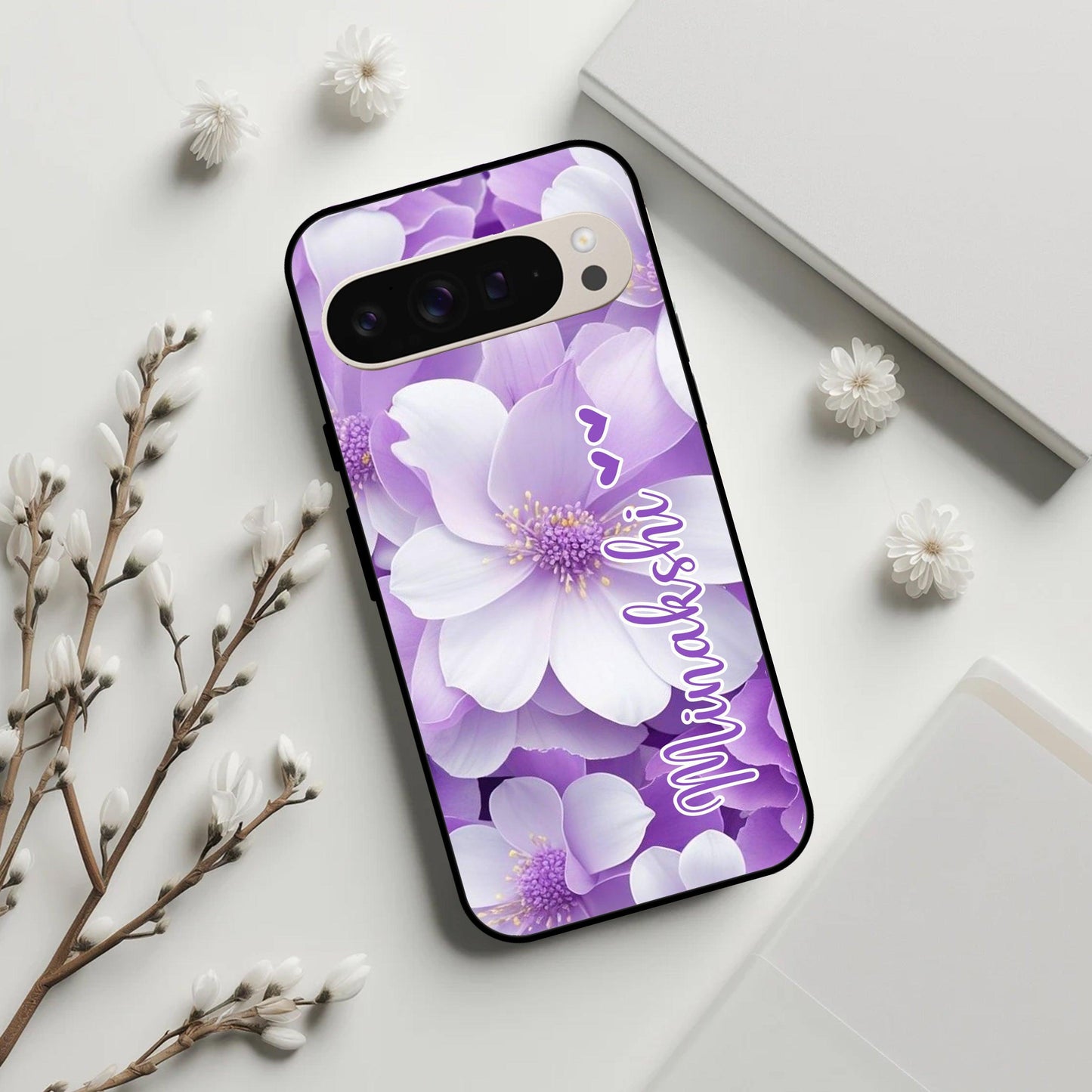 Awesome Purple Floral Glossy Customised Metal Case Cover For Google