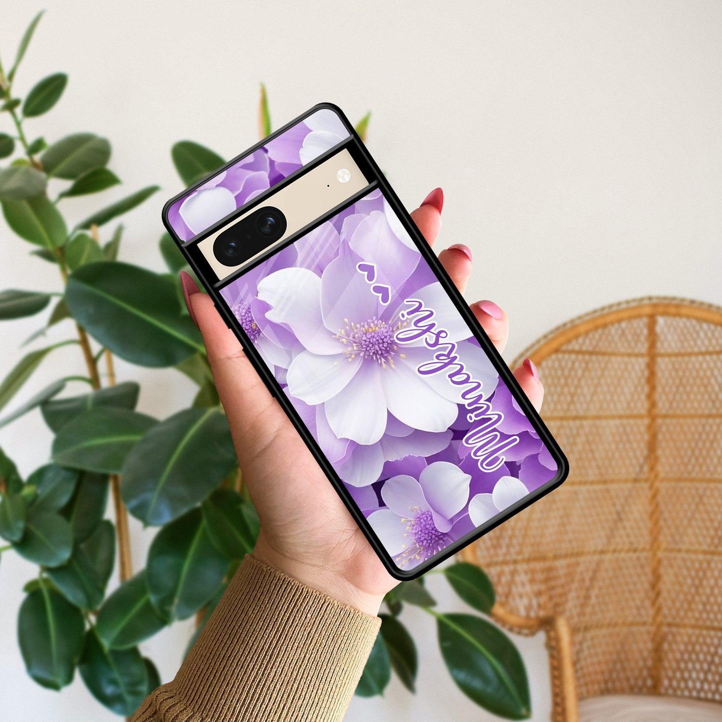 Awesome Purple Floral Glossy Customised Metal Case Cover For Google