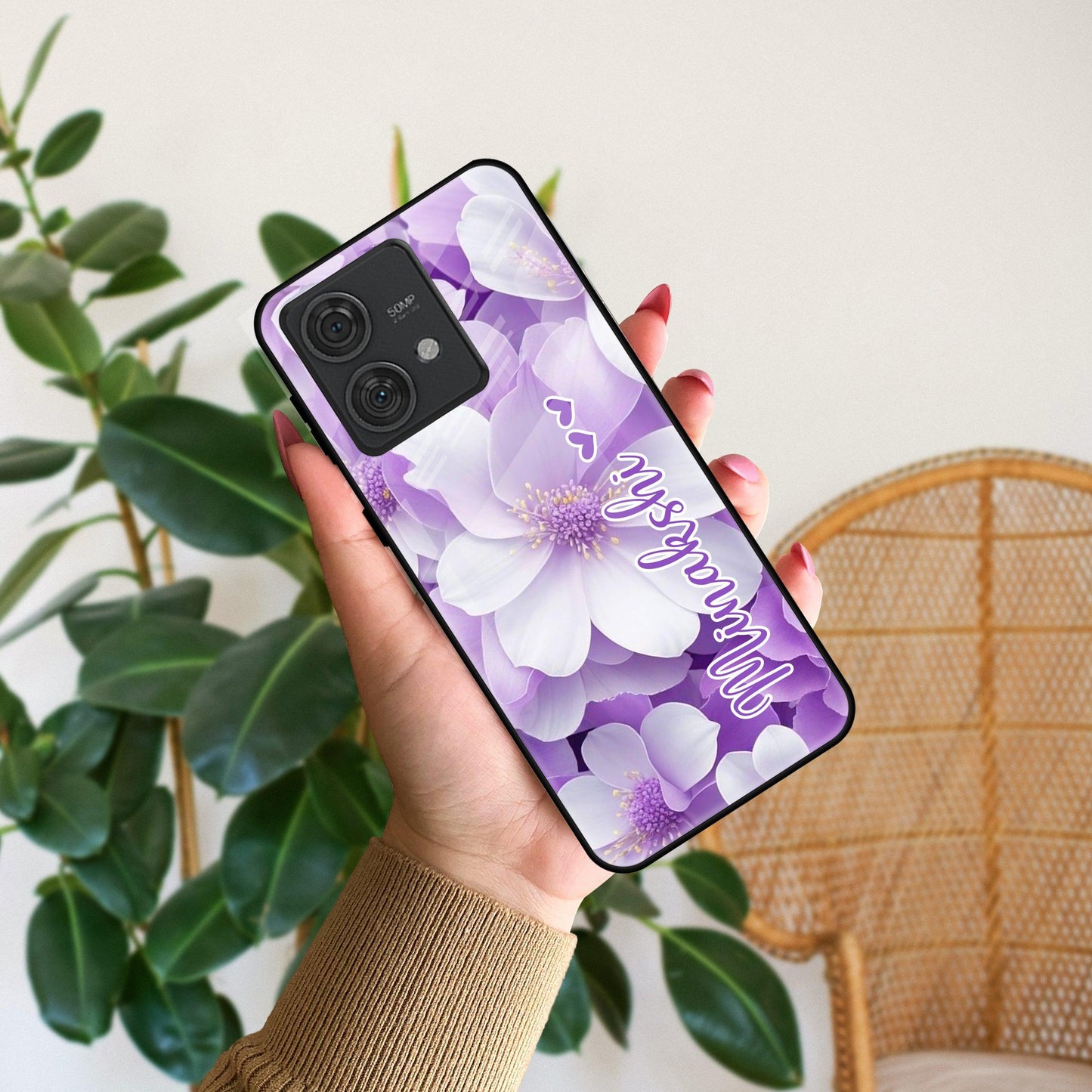 Awesome Purple Floral Glossy Customised Metal Case Cover For Motorola