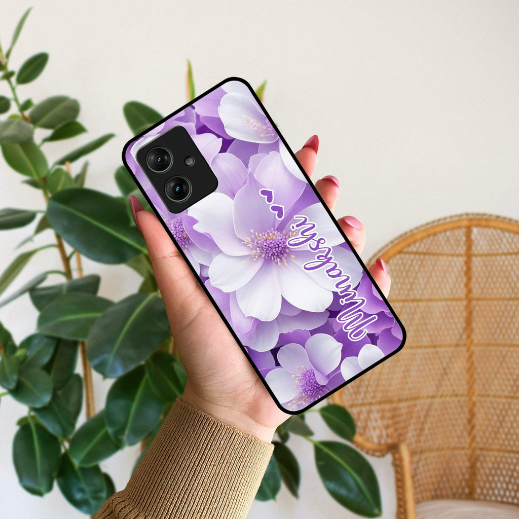 Awesome Purple Floral Glossy Customised Metal Case Cover For Motorola - ShopOnCliQ
