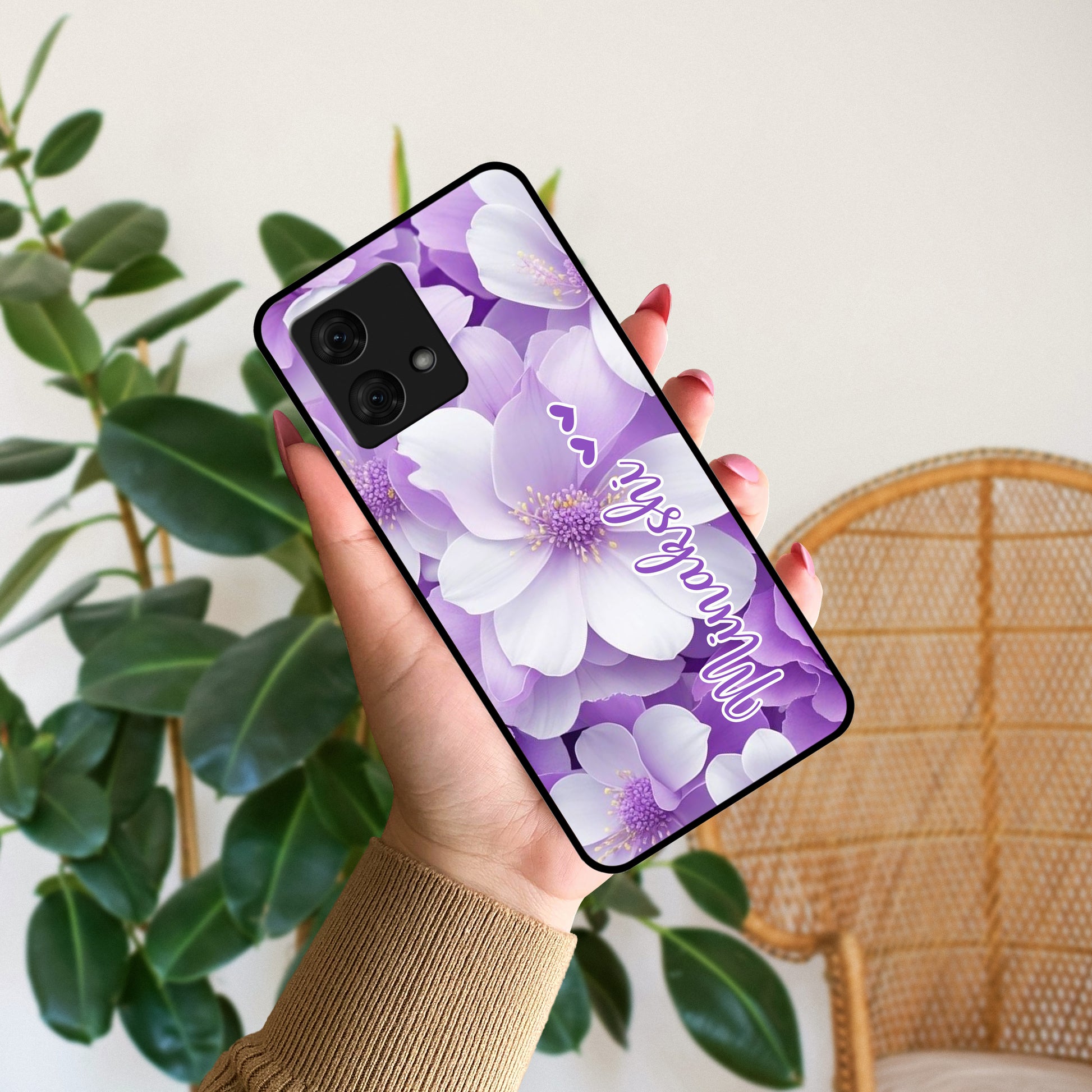 Awesome Purple Floral Glossy Customised Metal Case Cover For Motorola ShopOnCliQ