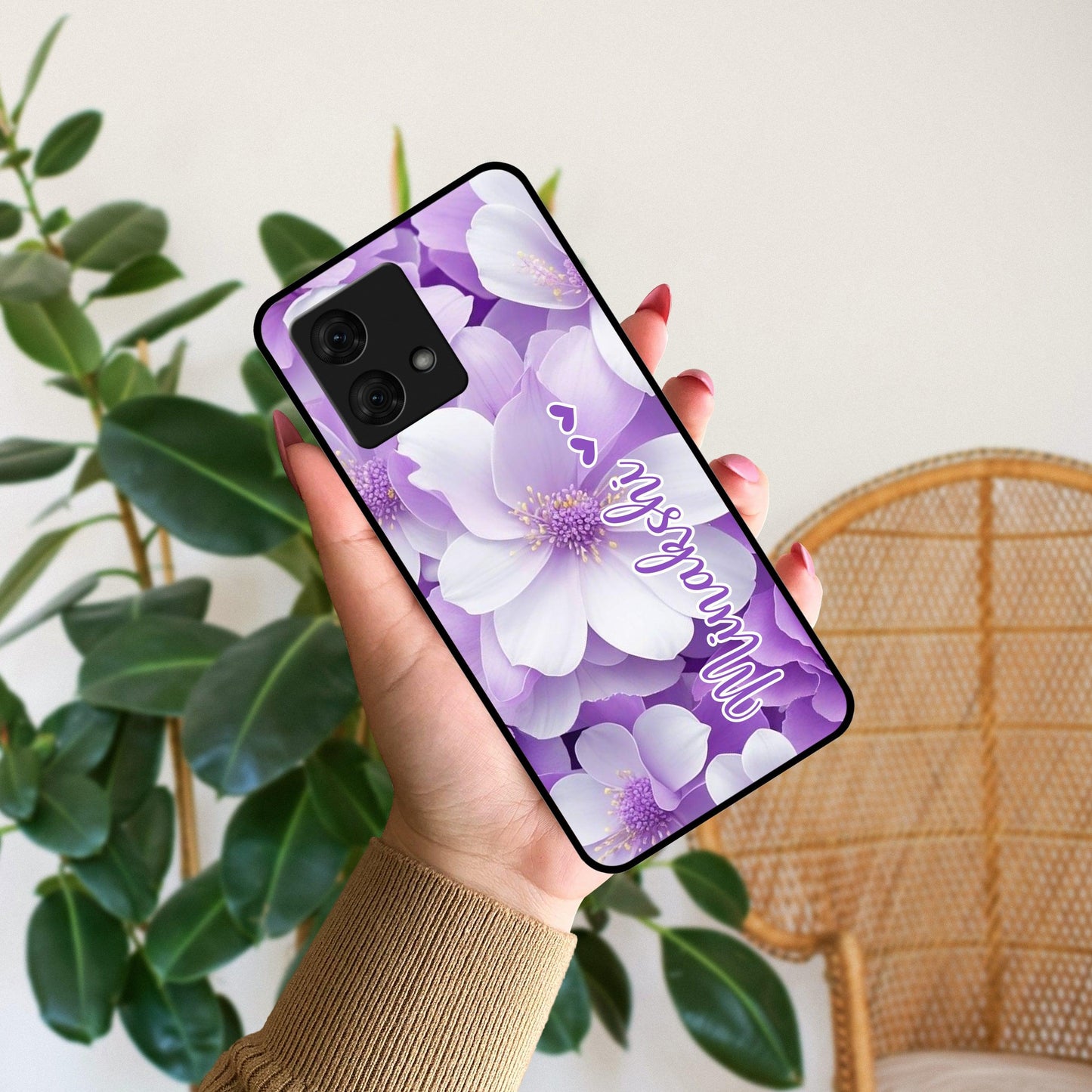 Awesome Purple Floral Glossy Customised Metal Case Cover For Motorola