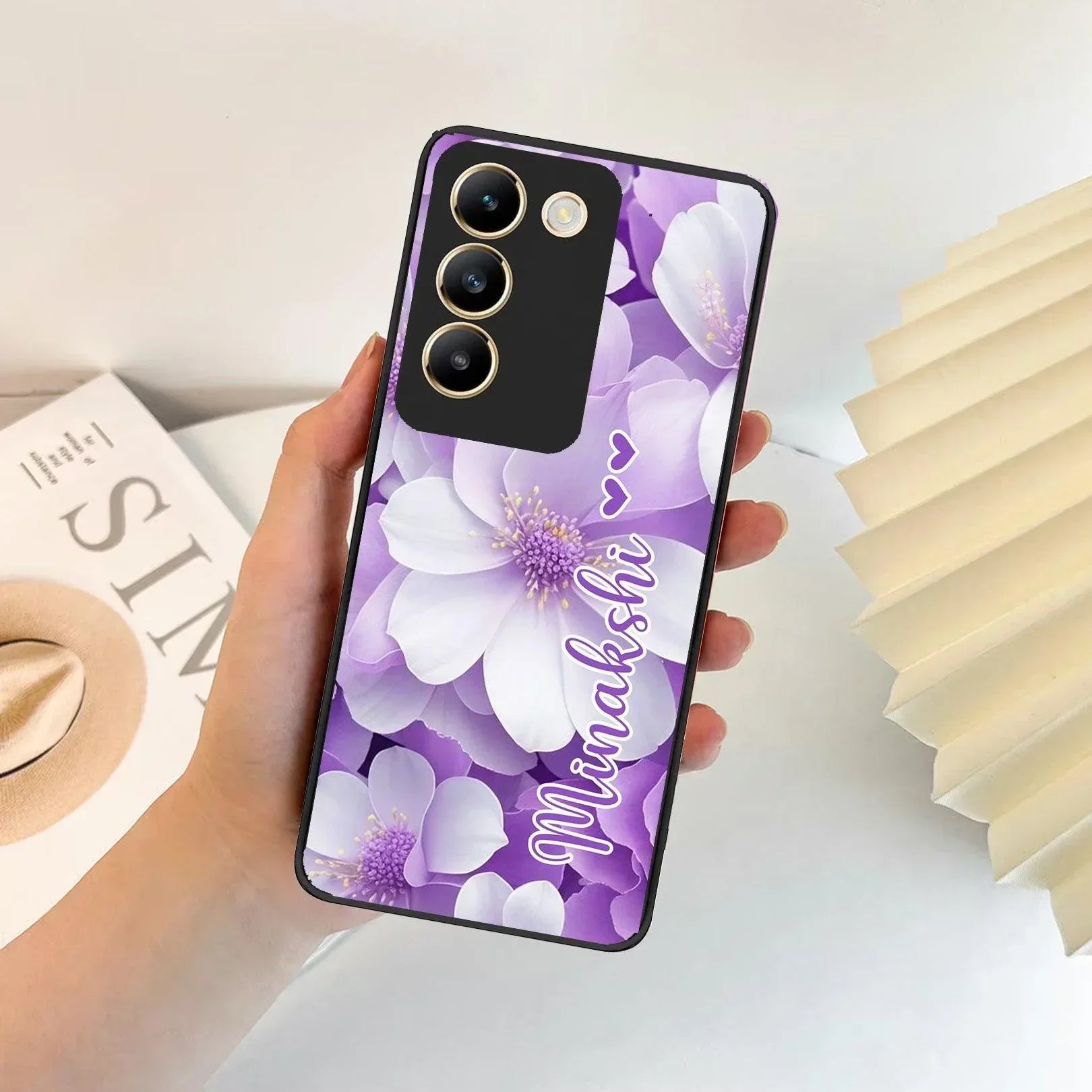 Awesome Purple Floral Glossy Customised Metal Case Cover For Vivo - ShopOnCliQ