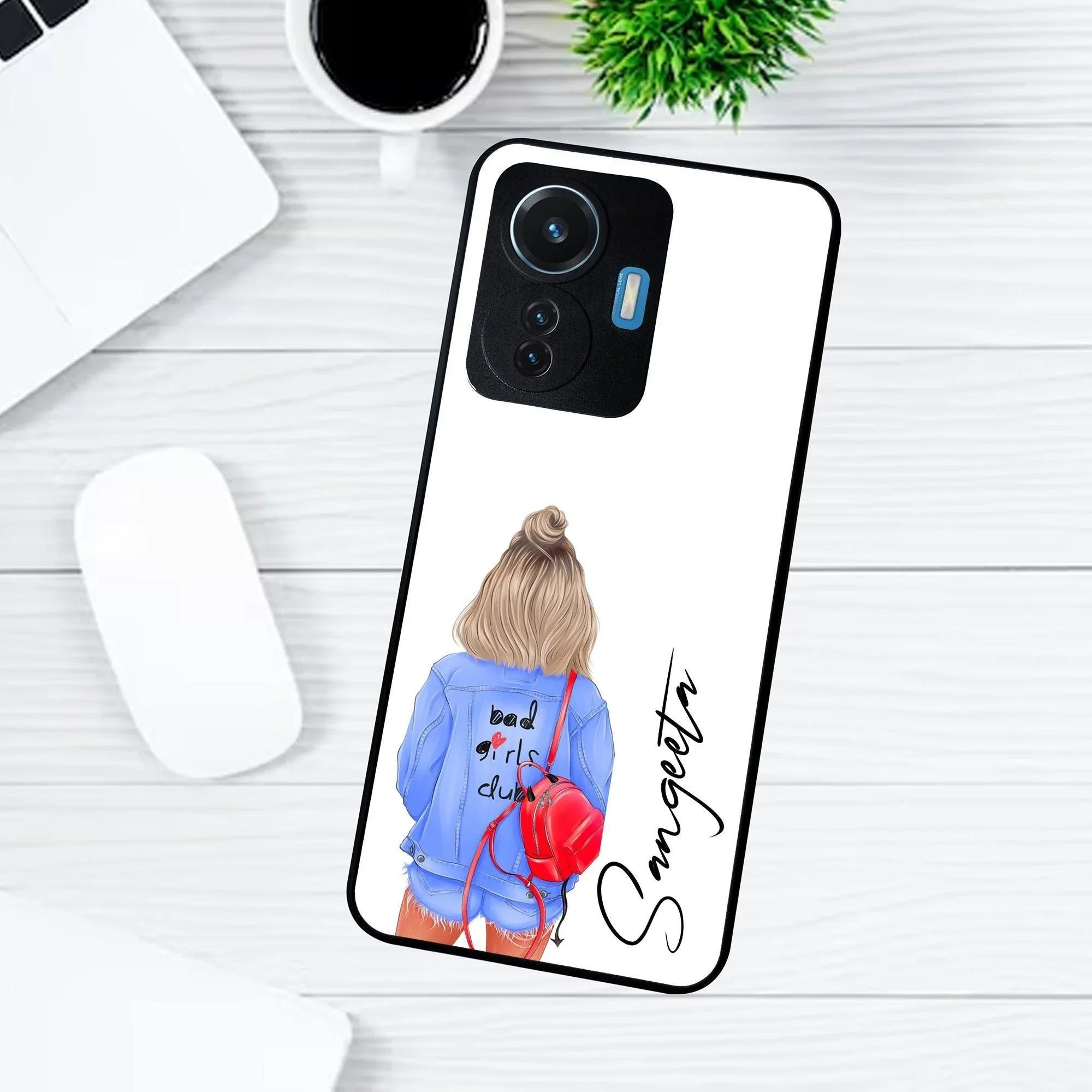 Bag Girl Customize Name Glass Case For Vivo - ShopOnCliQ