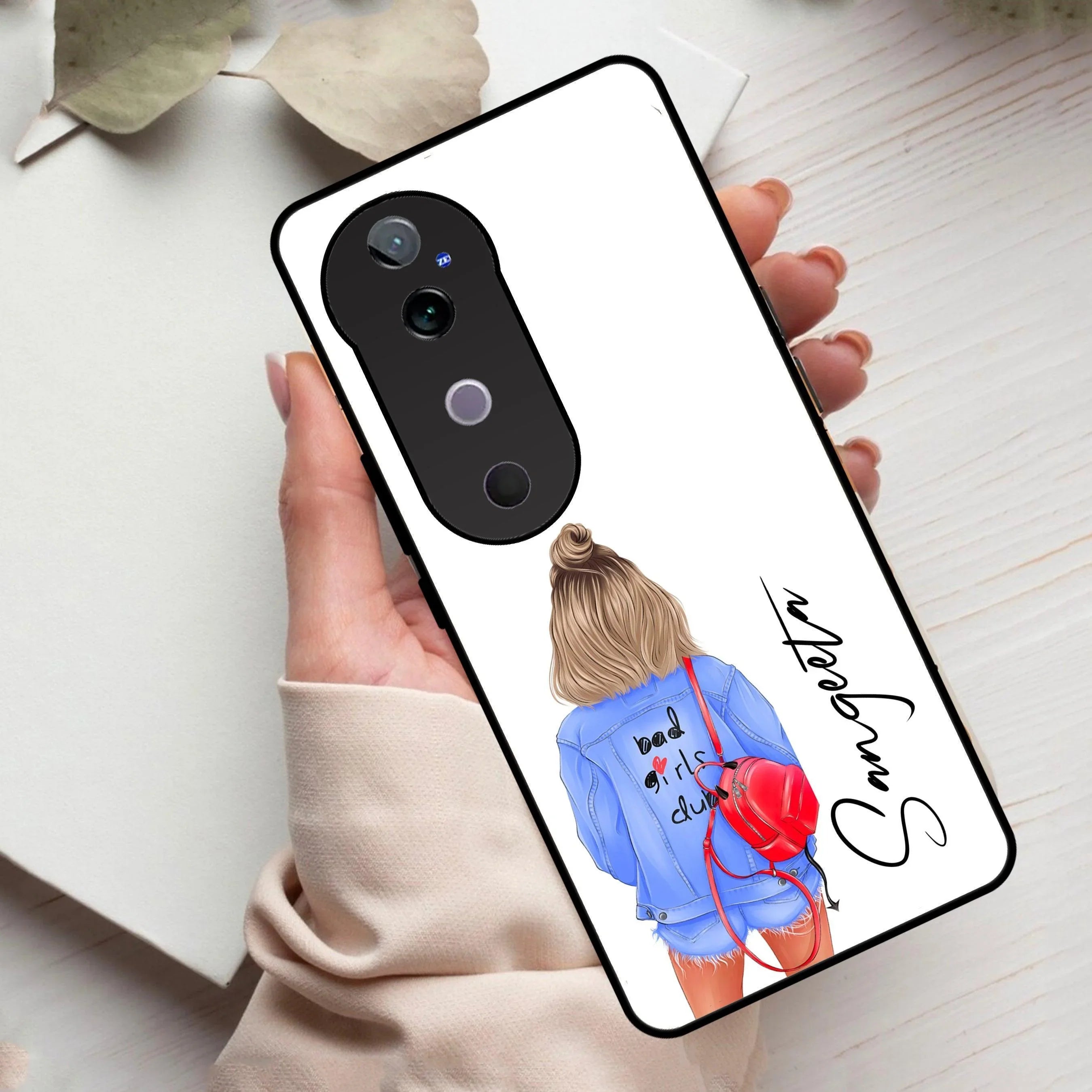 Bag Girl Customize Name Glass Case For Vivo - ShopOnCliQ