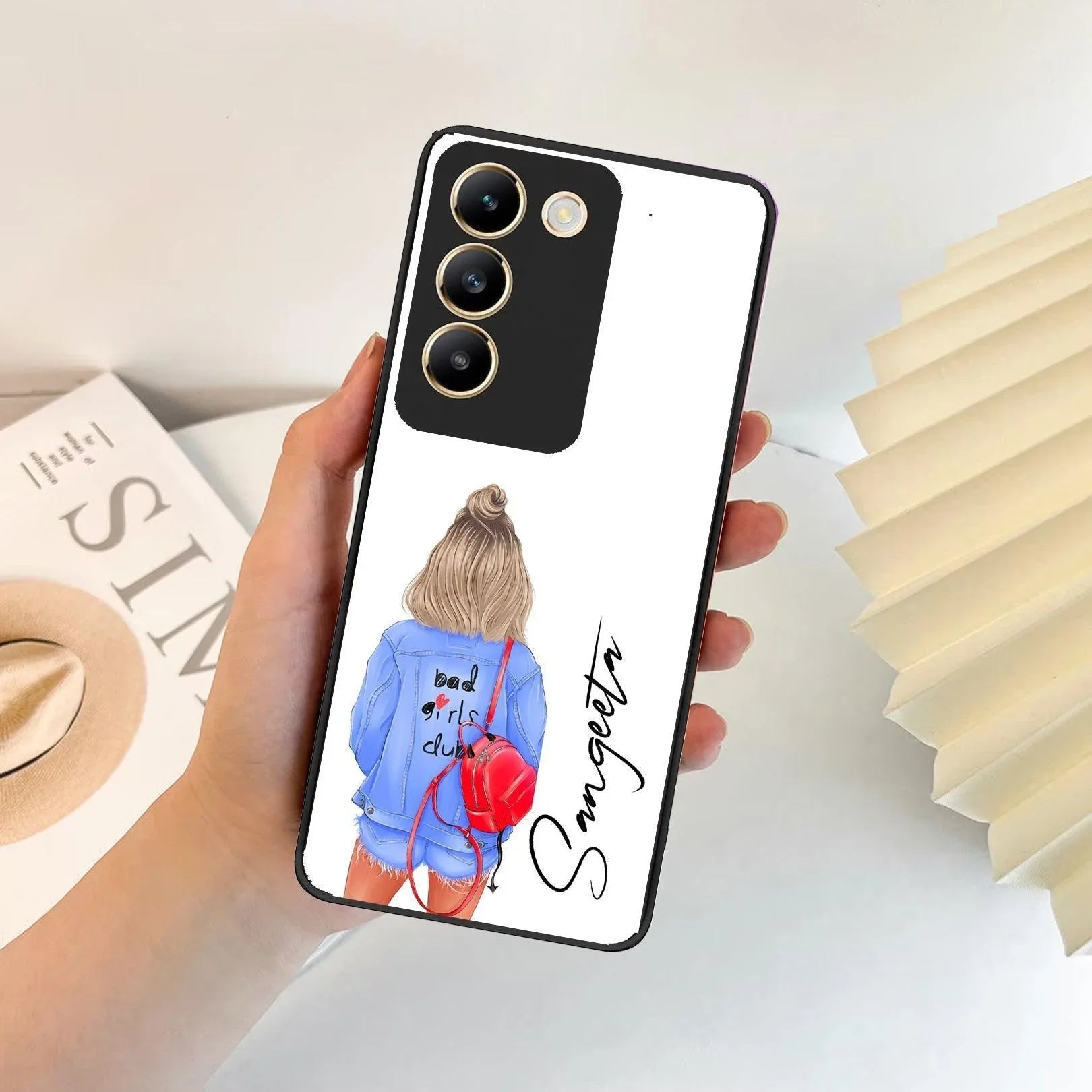 Bag Girl Customize Name Glass Case For iQOO - ShopOnCliQ