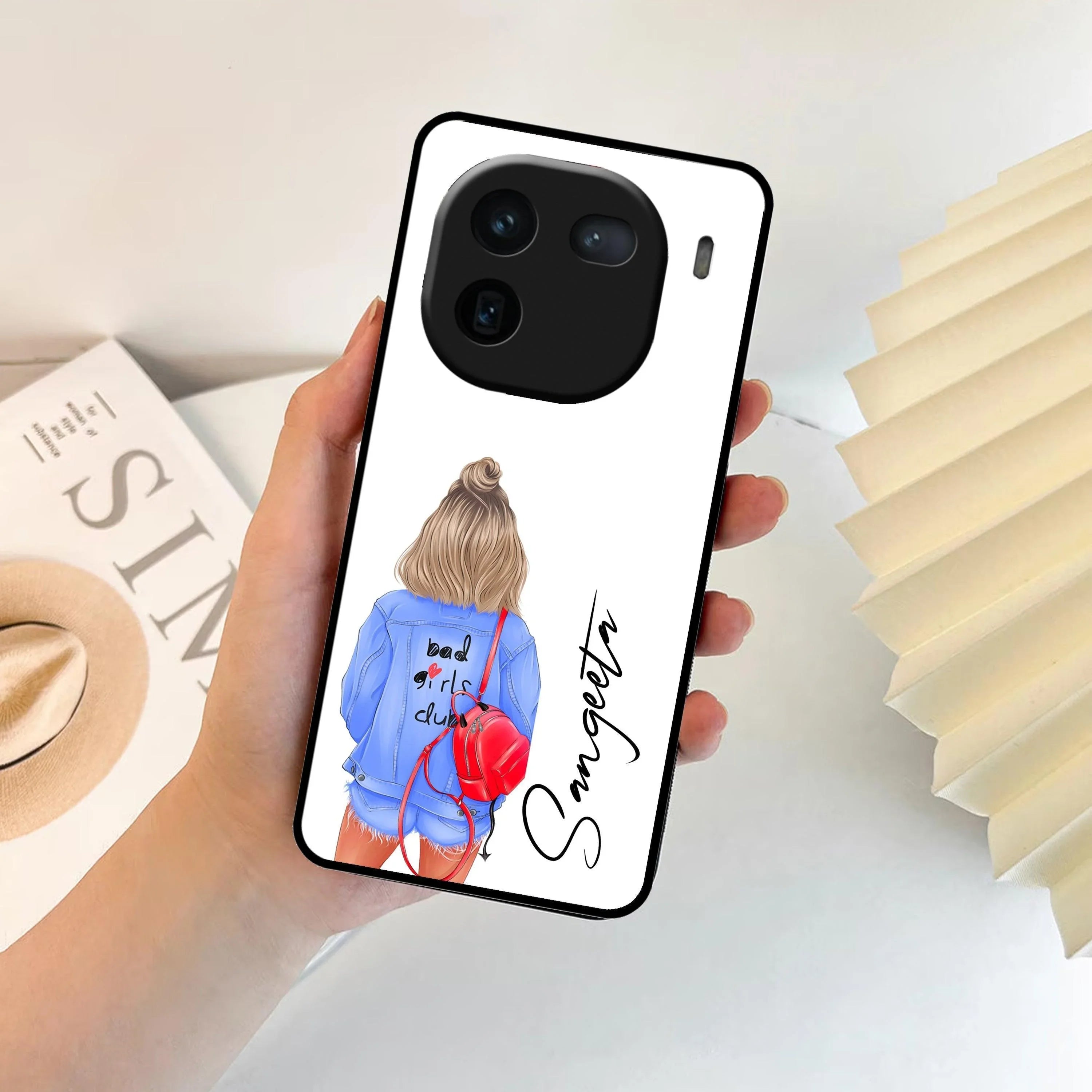 Bag Girl Customize Name Glass Case For iQOO - ShopOnCliQ