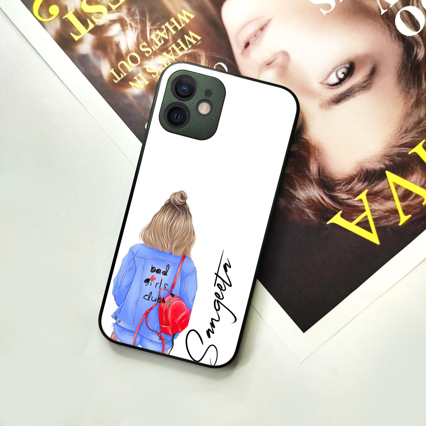 Bag Girl Customize Name Glass Case For iPhone