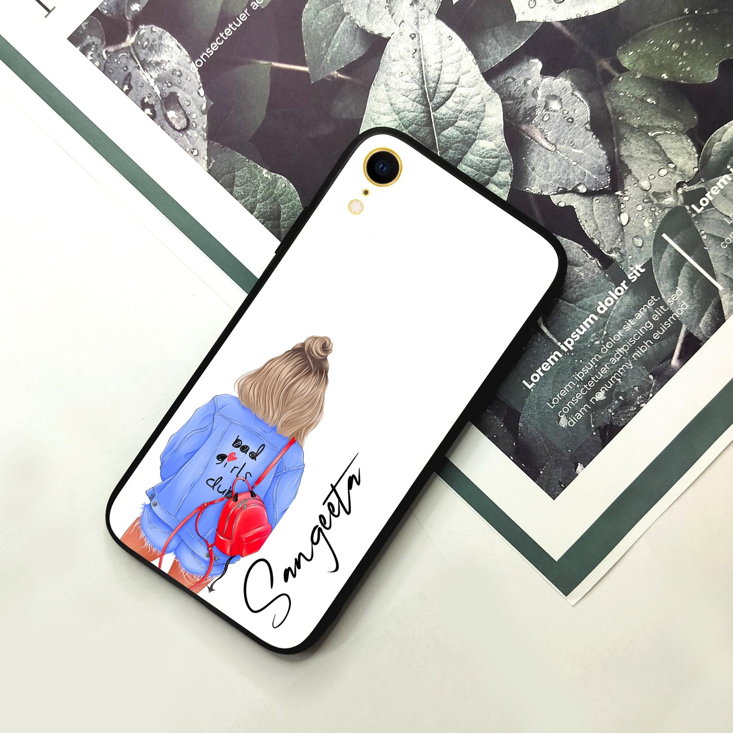 Bag Girl Customize Name Glass Case For iPhone