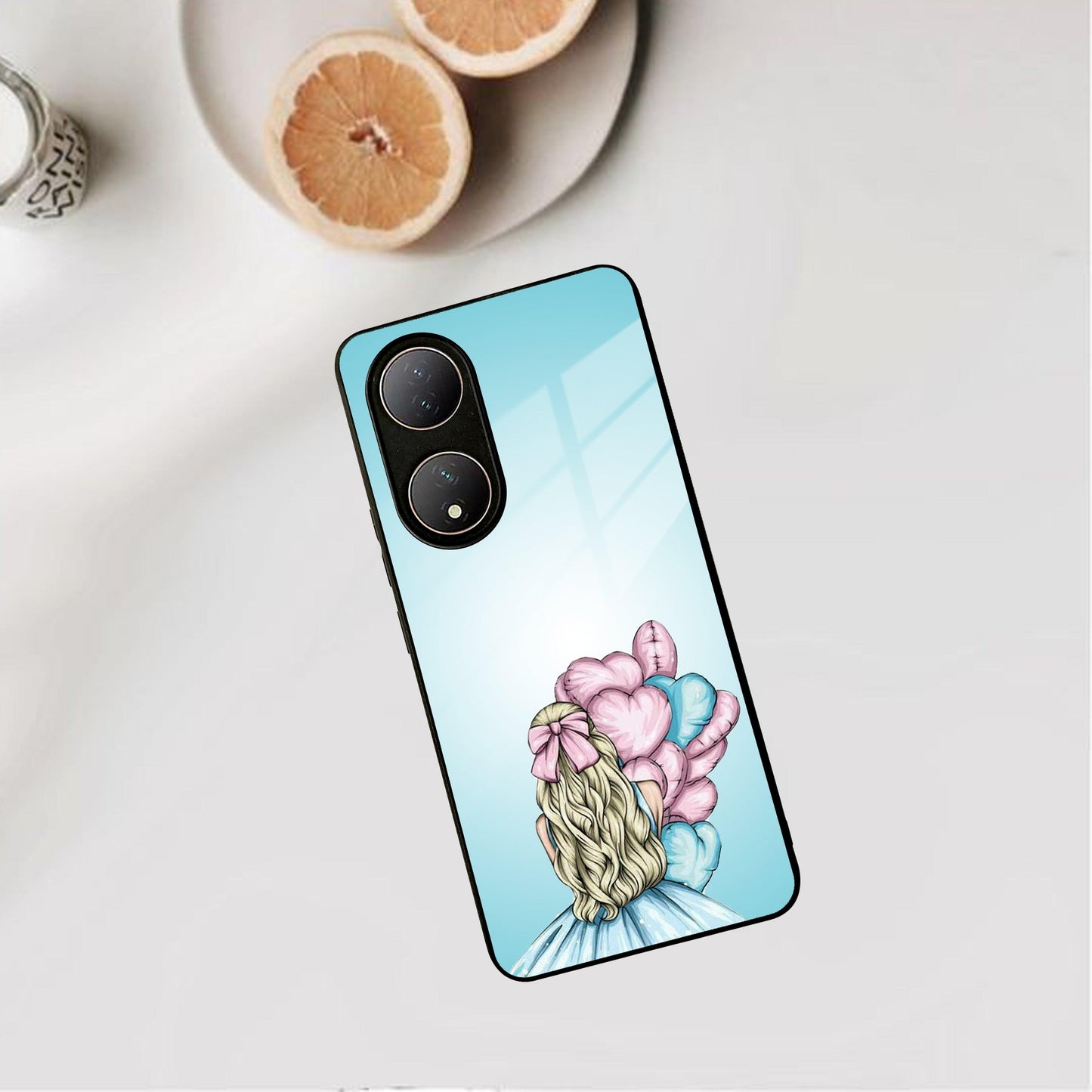 Styles Girl With Balloon Glass Case For Vivo