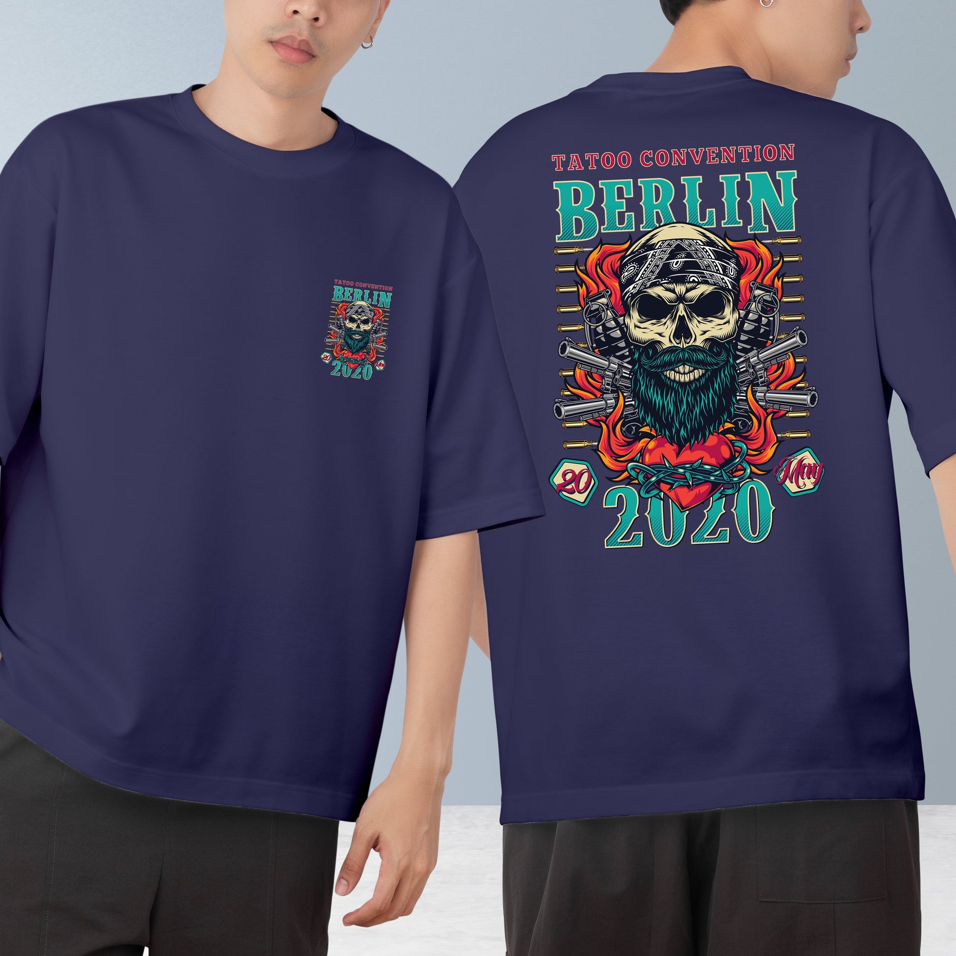 Berlin Tatto Men's Cotton Graphic Print Oversized T-Shirt ShopOnCliQ