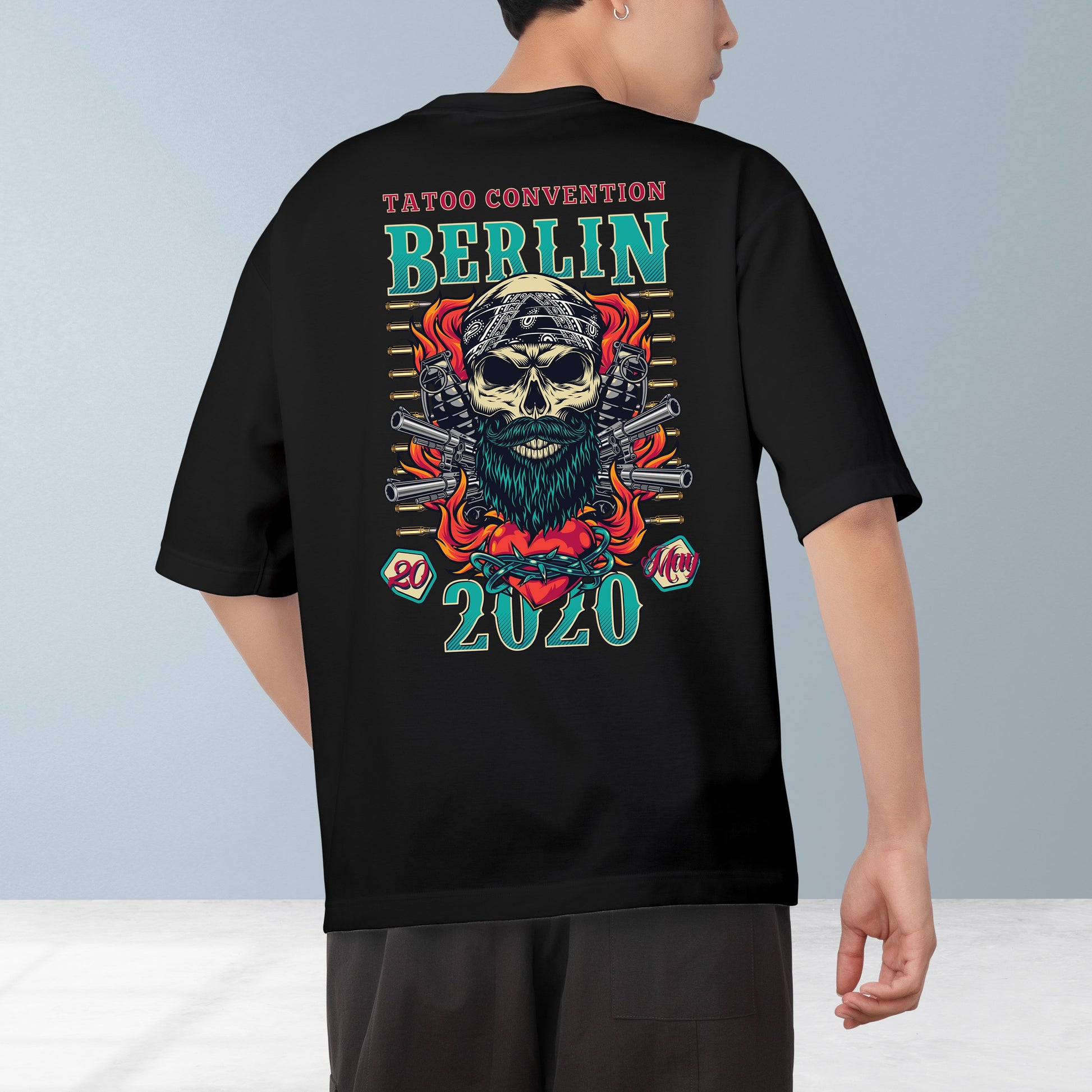 Berlin Tatto Men's Cotton Graphic Print Oversized T-Shirt ShopOnCliQ